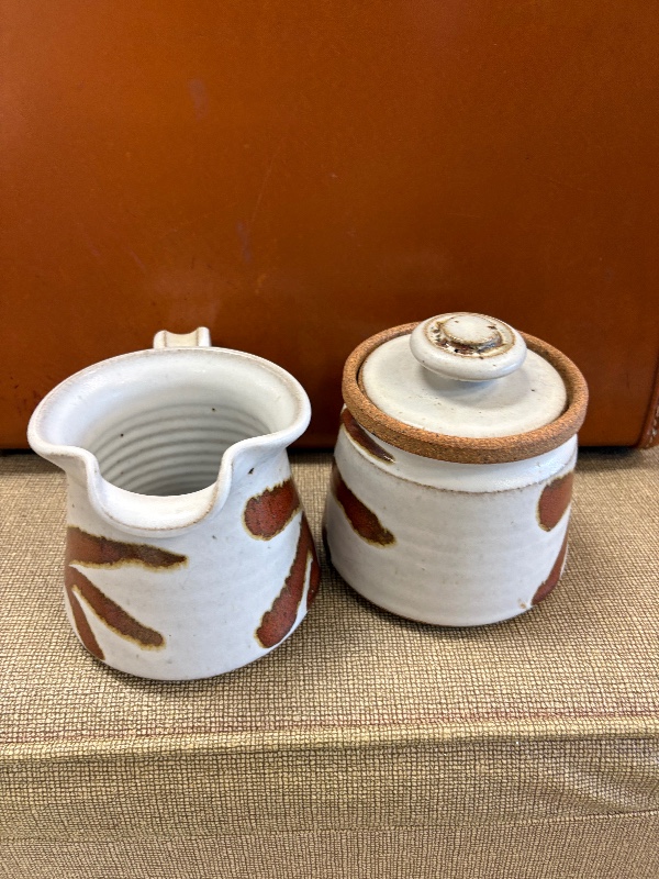 Stoneware Creamer and Sugar Bowl by Mark of The Potter vintage 1970s