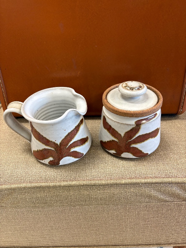 Stoneware Creamer and Sugar Bowl by Mark of The Potter vintage 1970s