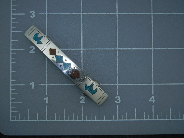 Navajo Hair Barrette Sterling Silver Coral Turquoise