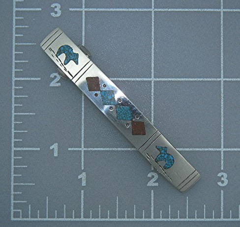 Navajo Hair Barrette Sterling Silver Coral Turquoise