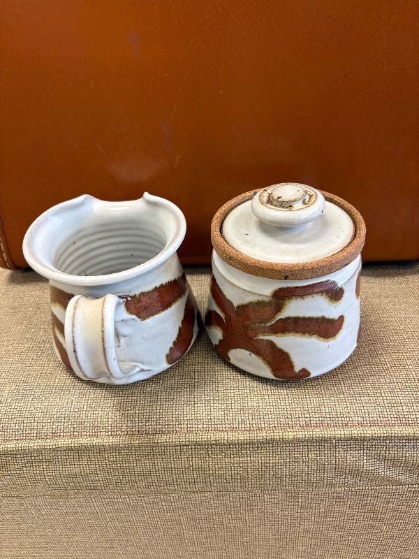 Stoneware Creamer and Sugar Bowl by Mark of The Potter vintage 1970s