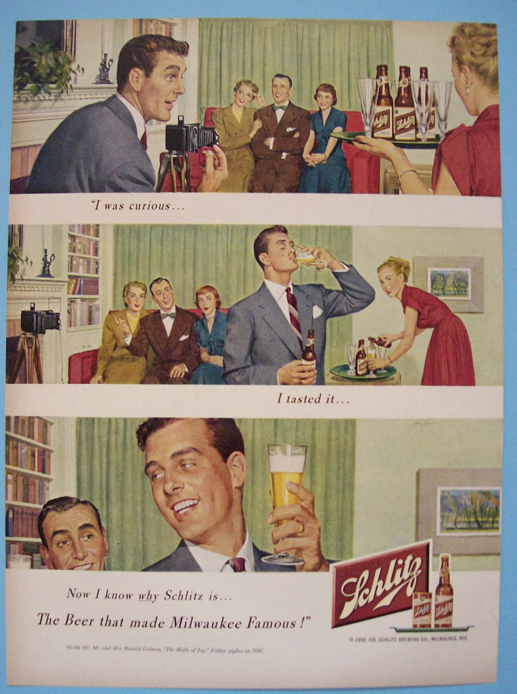 1950 Schlitz Beer w/Woman Carrying a Tray with Glasses