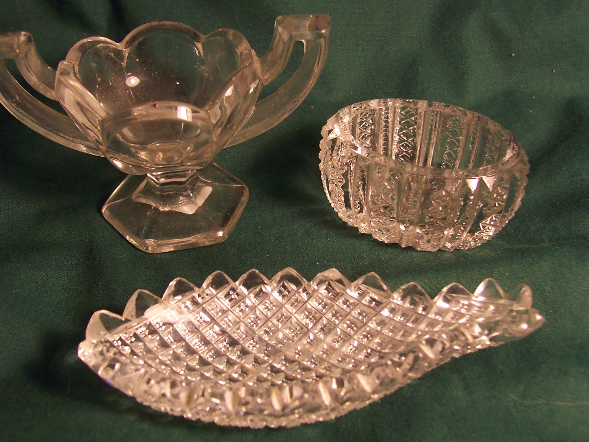 Salt Dip pressed glass cut crystal lot of 3