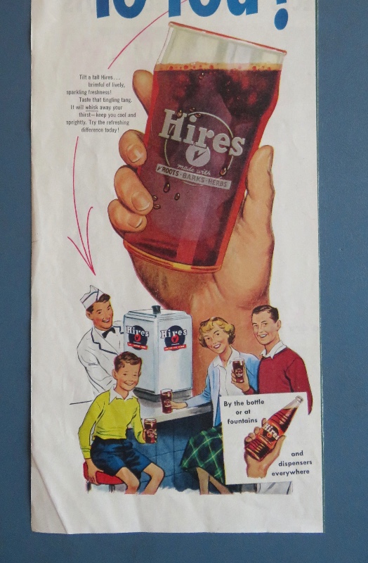 1952 Hires Root Beer with Hand Holding a Glass of Root Beer