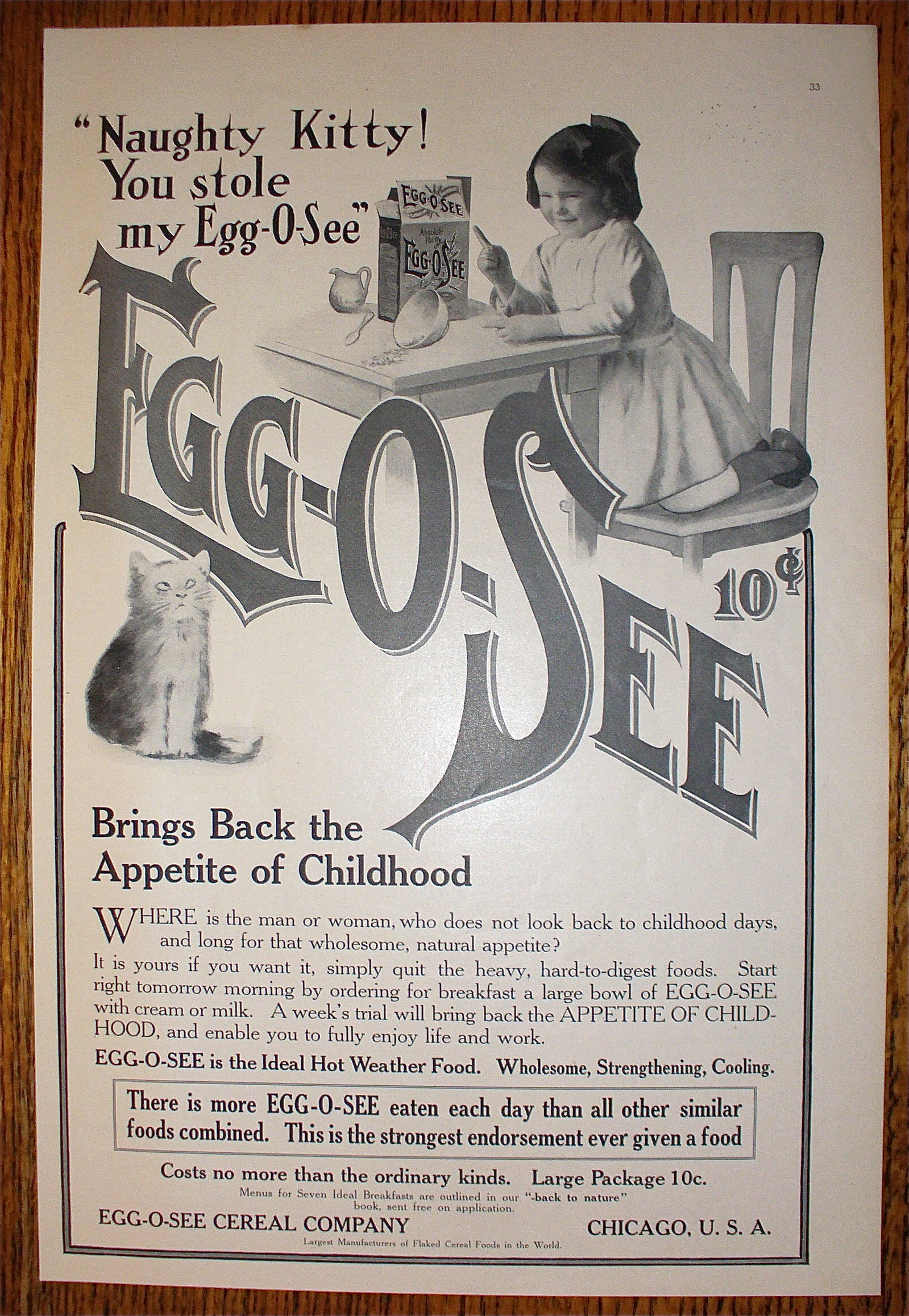 1907 Egg-O-See with Little Girl Eating At The Table