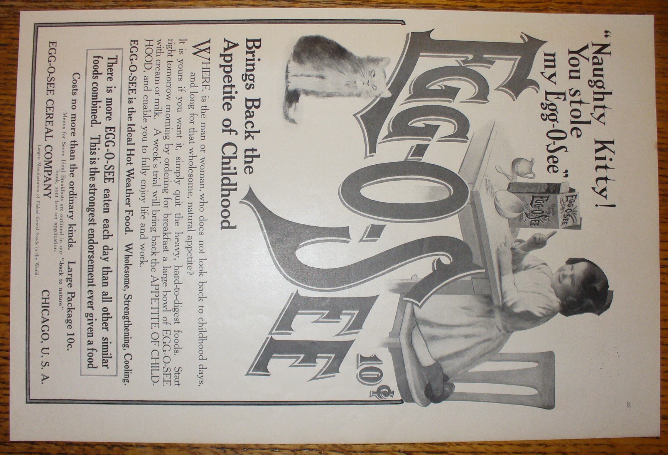 1907 Egg-O-See with Little Girl Eating At The Table