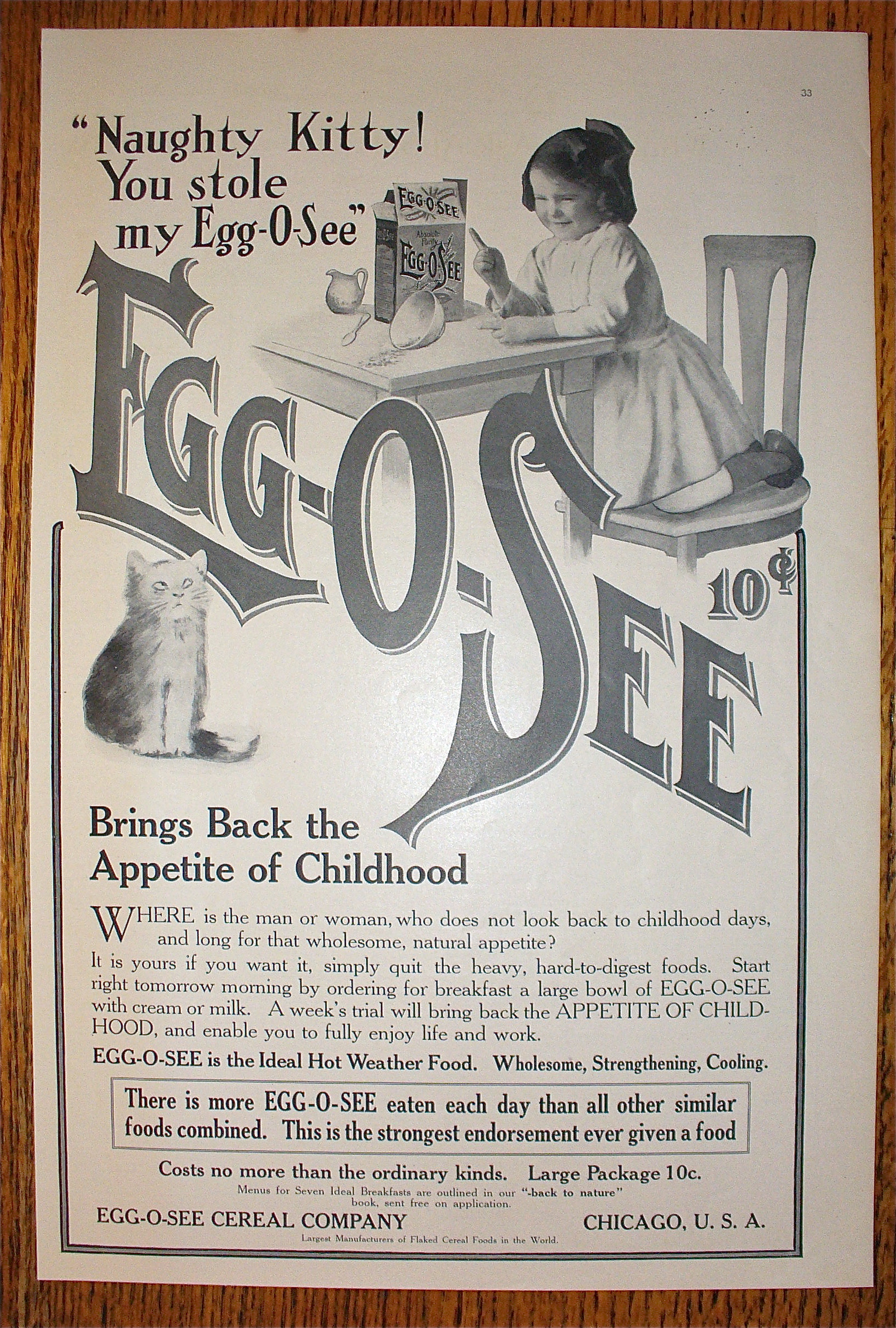 1907 Egg-O-See with Little Girl Eating At The Table
