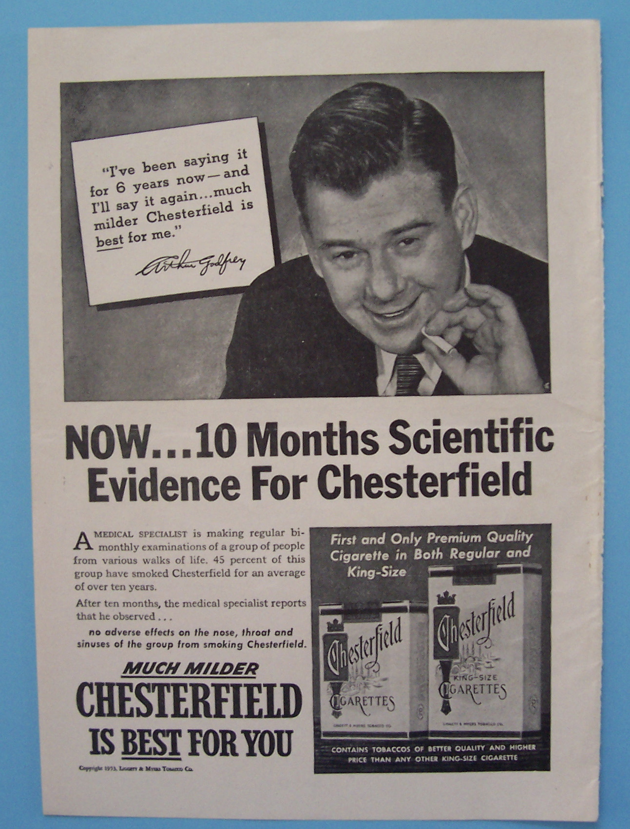 Vintage Ad:1953 Chesterfield Cigarette w/Arthur Godfrey