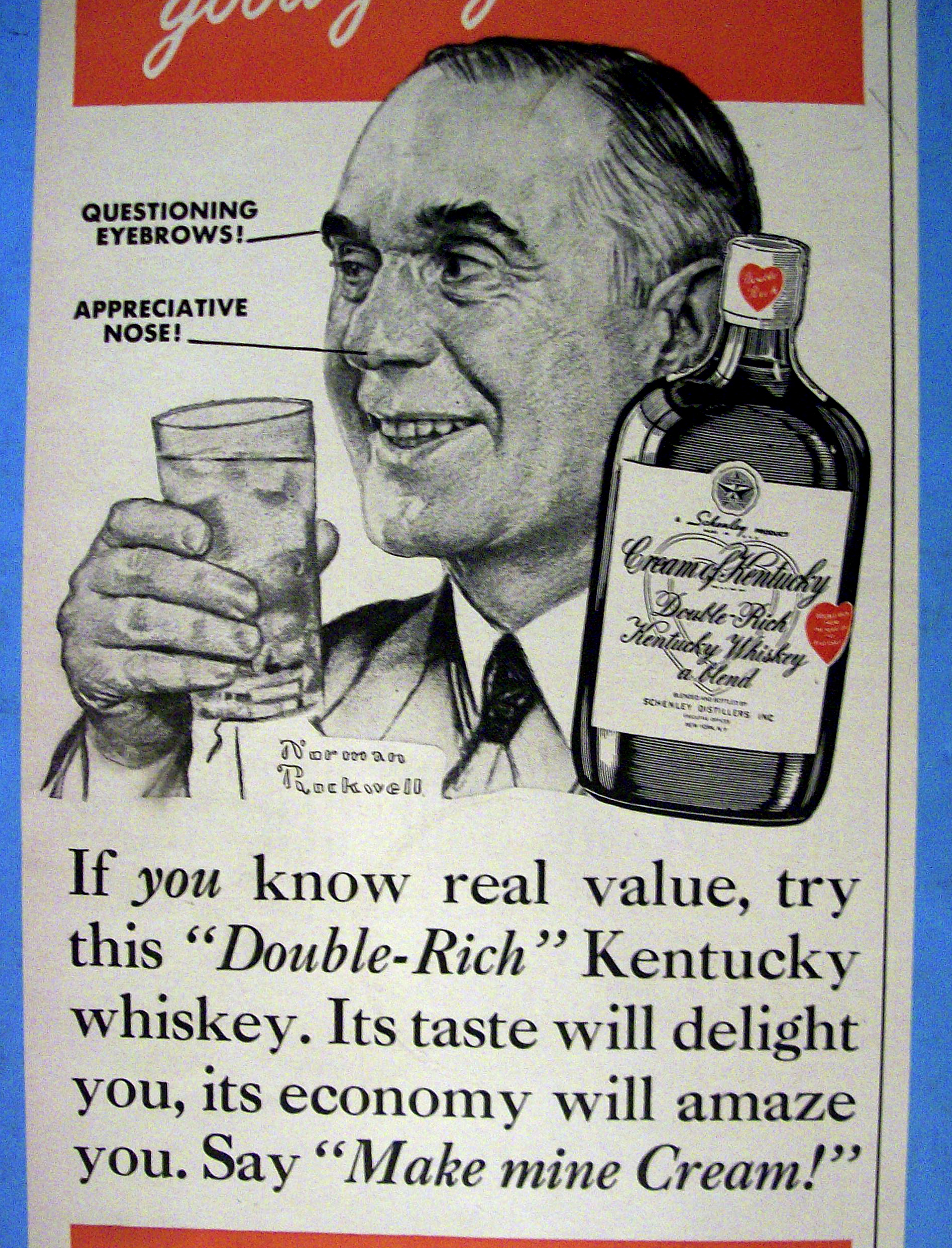 1949 Cream Of Kentucky w/Man's Face By Norman Rockwell