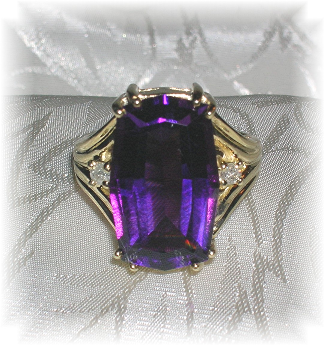 Amethyst  and Diamond Ring 10 K Gold