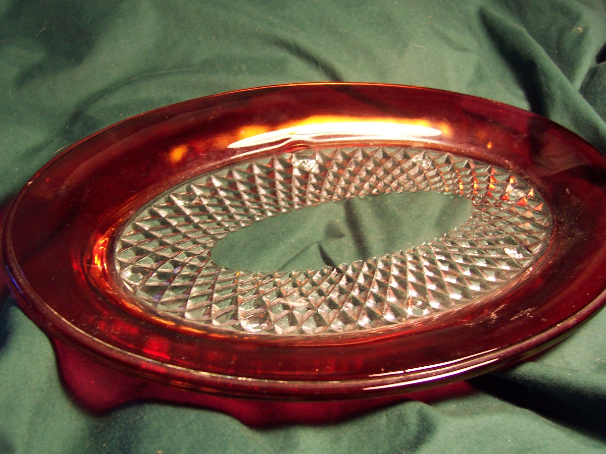 Indiana Glass Sugar Bowl Creamer Tray Ruby