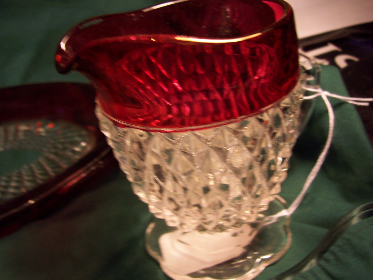 Indiana Glass Sugar Bowl Creamer Tray Ruby