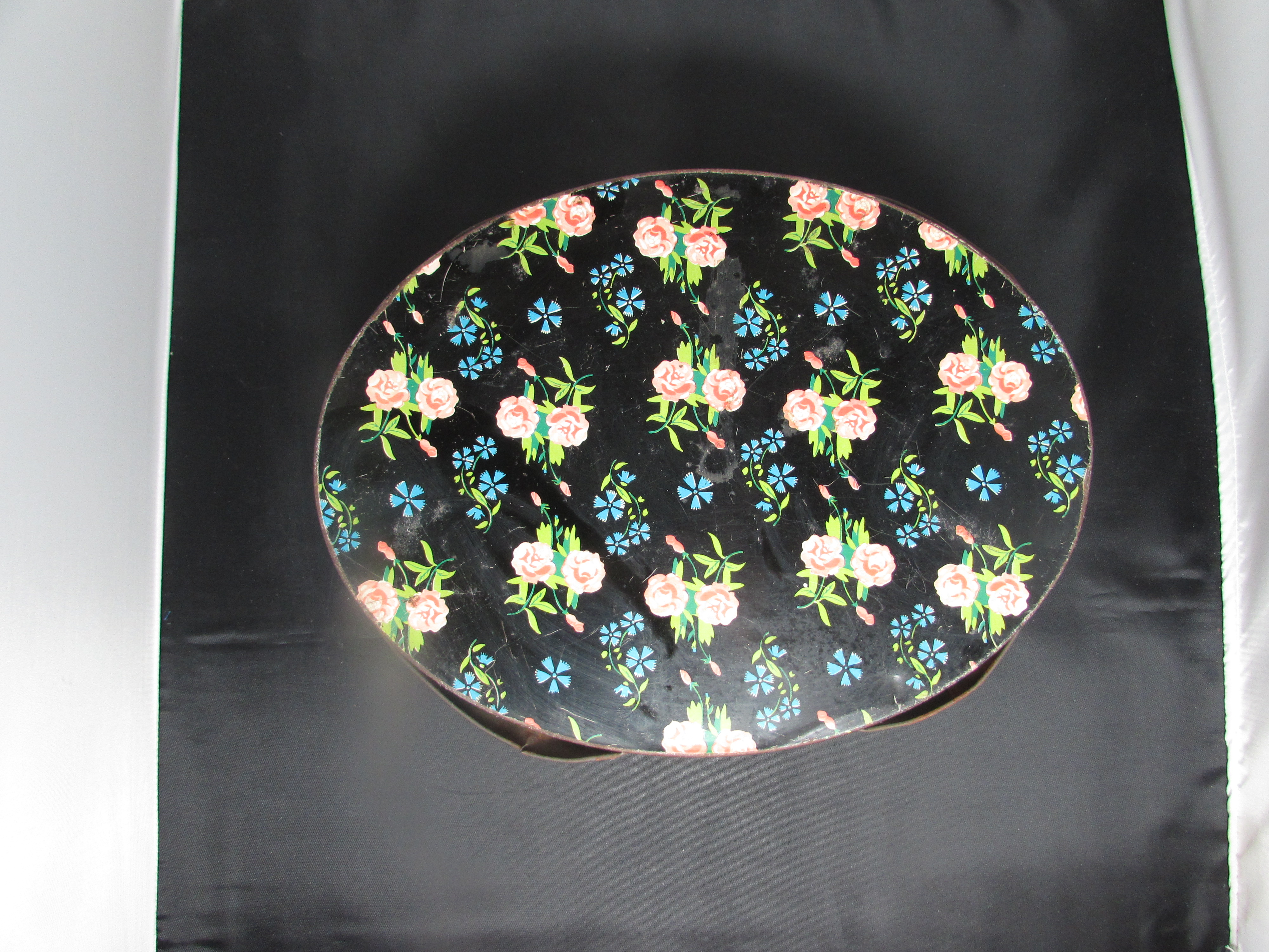 Oval Biscuit Tin with Handles Floral use as Sewing Box