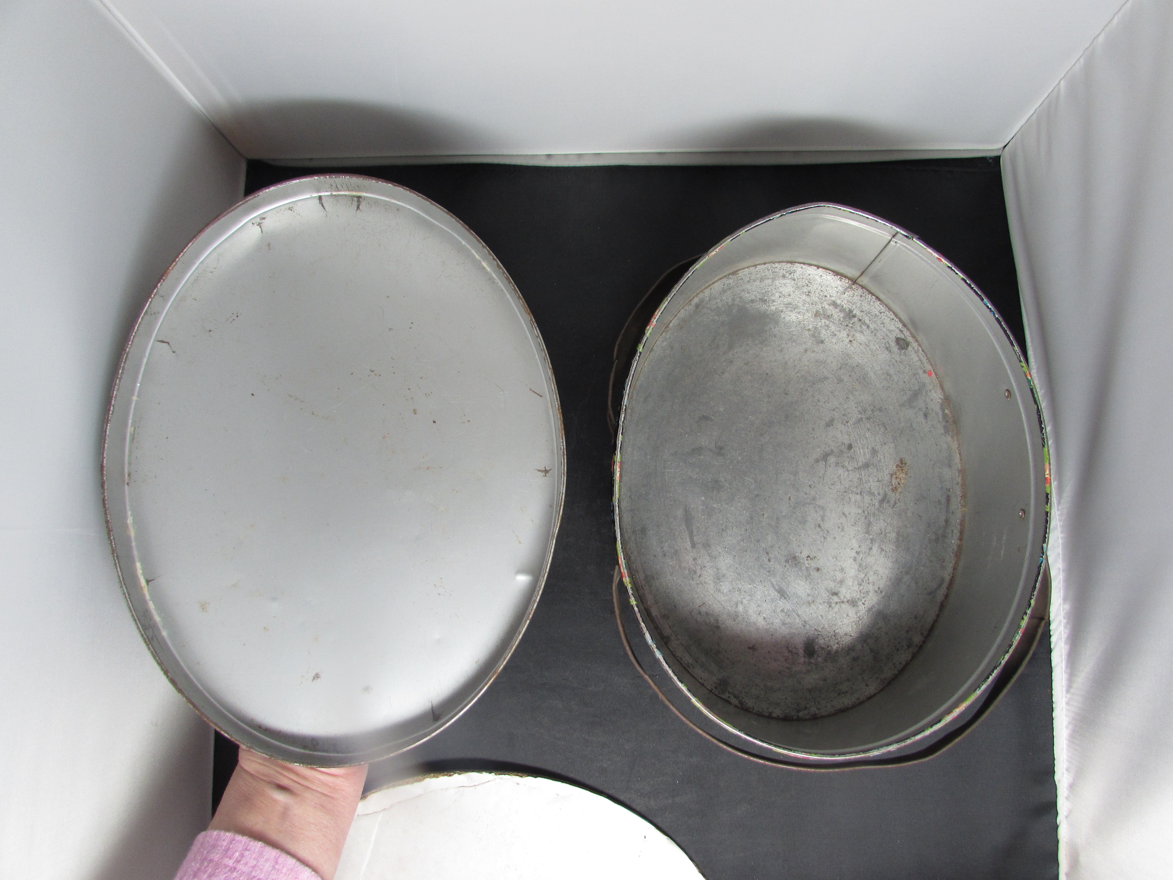 Oval Biscuit Tin with Handles Floral use as Sewing Box