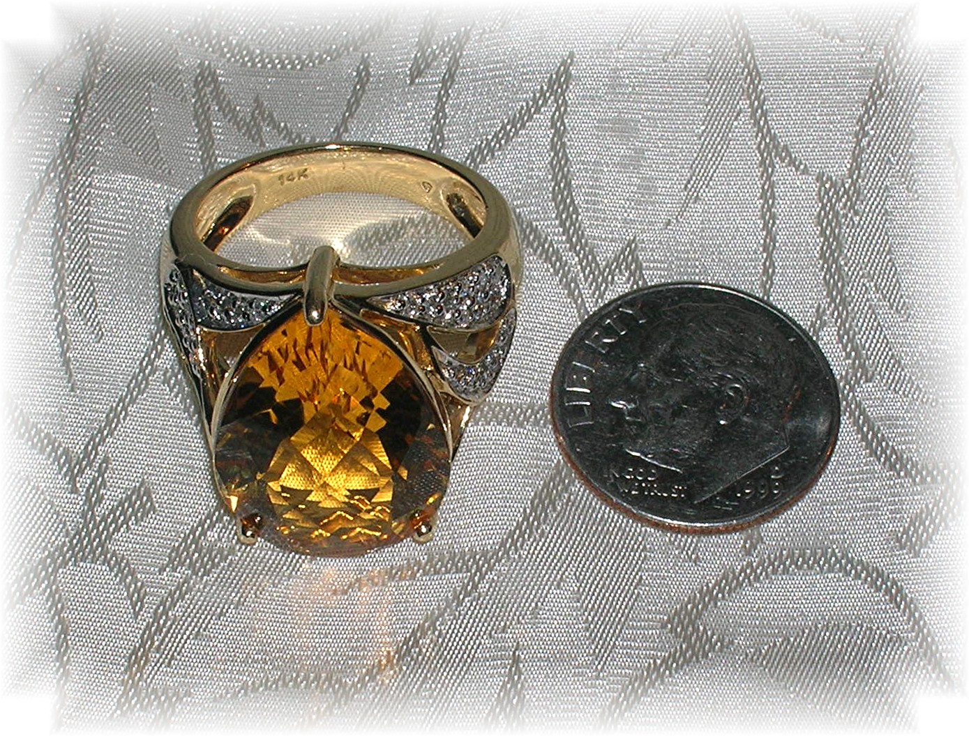 14 K Gold  Pear Shaped Citrine, Diamond Ring . . . .