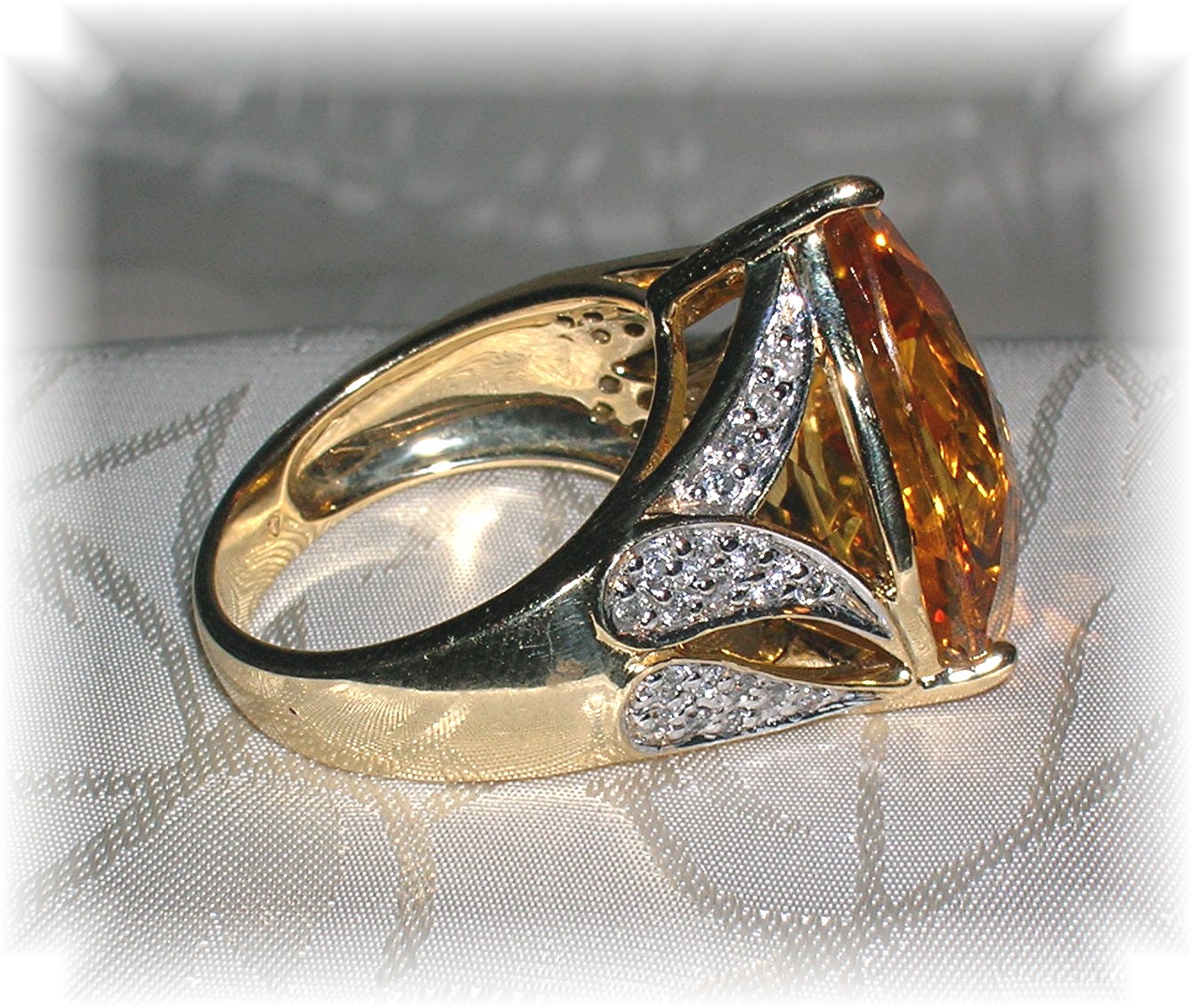 14 K Gold  Pear Shaped Citrine, Diamond Ring . . . .