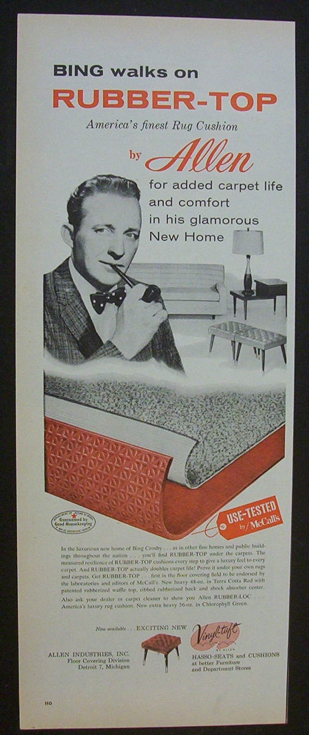 1958 Rubber-Top Rug Cushion by Allen w/ Bing Crosby