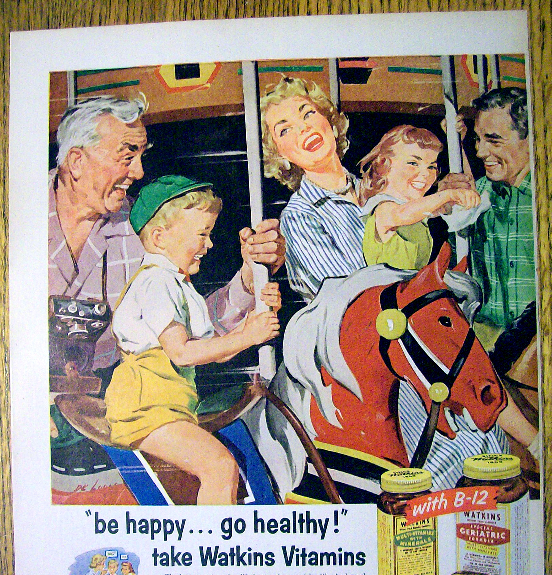 1957 Watkins Vitamins with Family On Merry Go Round