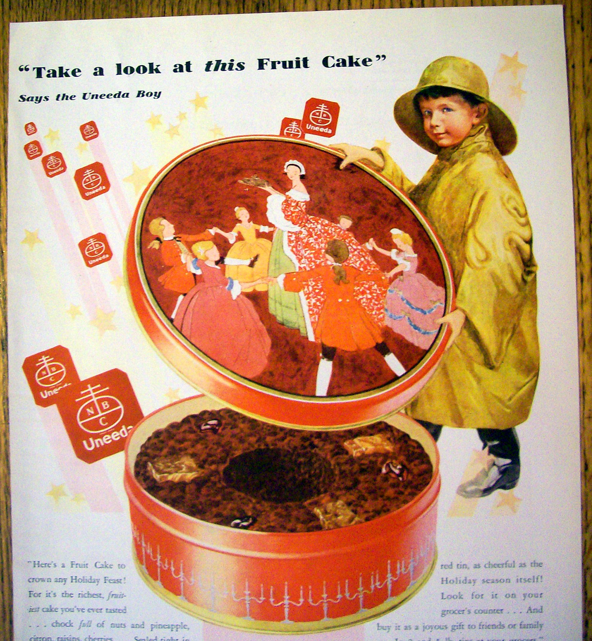 1930 Uneeda Fruit Cake with Boy in Raincoat