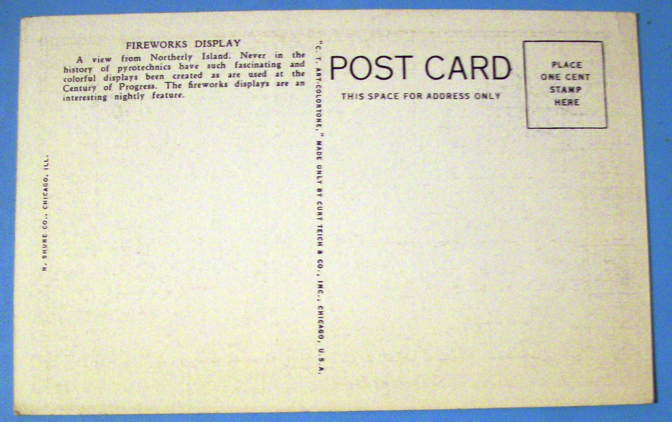 1933 Century of Progress, Fireworks Display Postcard