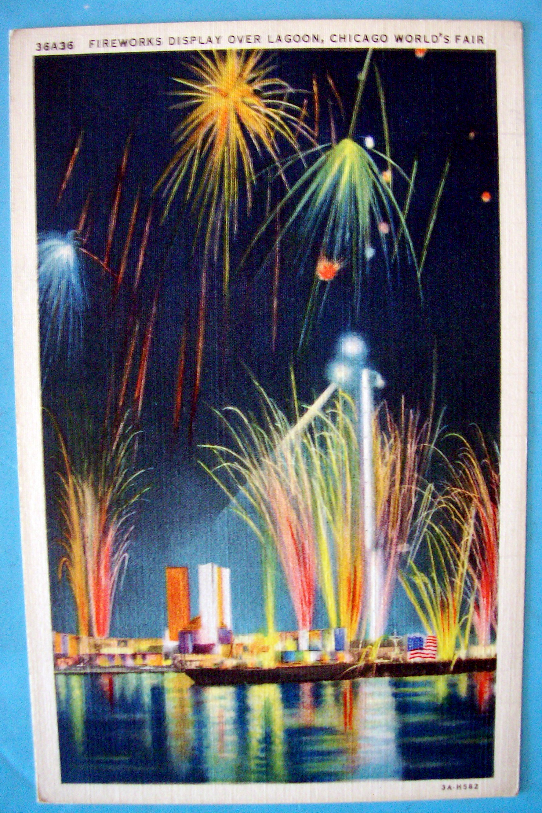 1933 Century of Progress, Fireworks Display Postcard