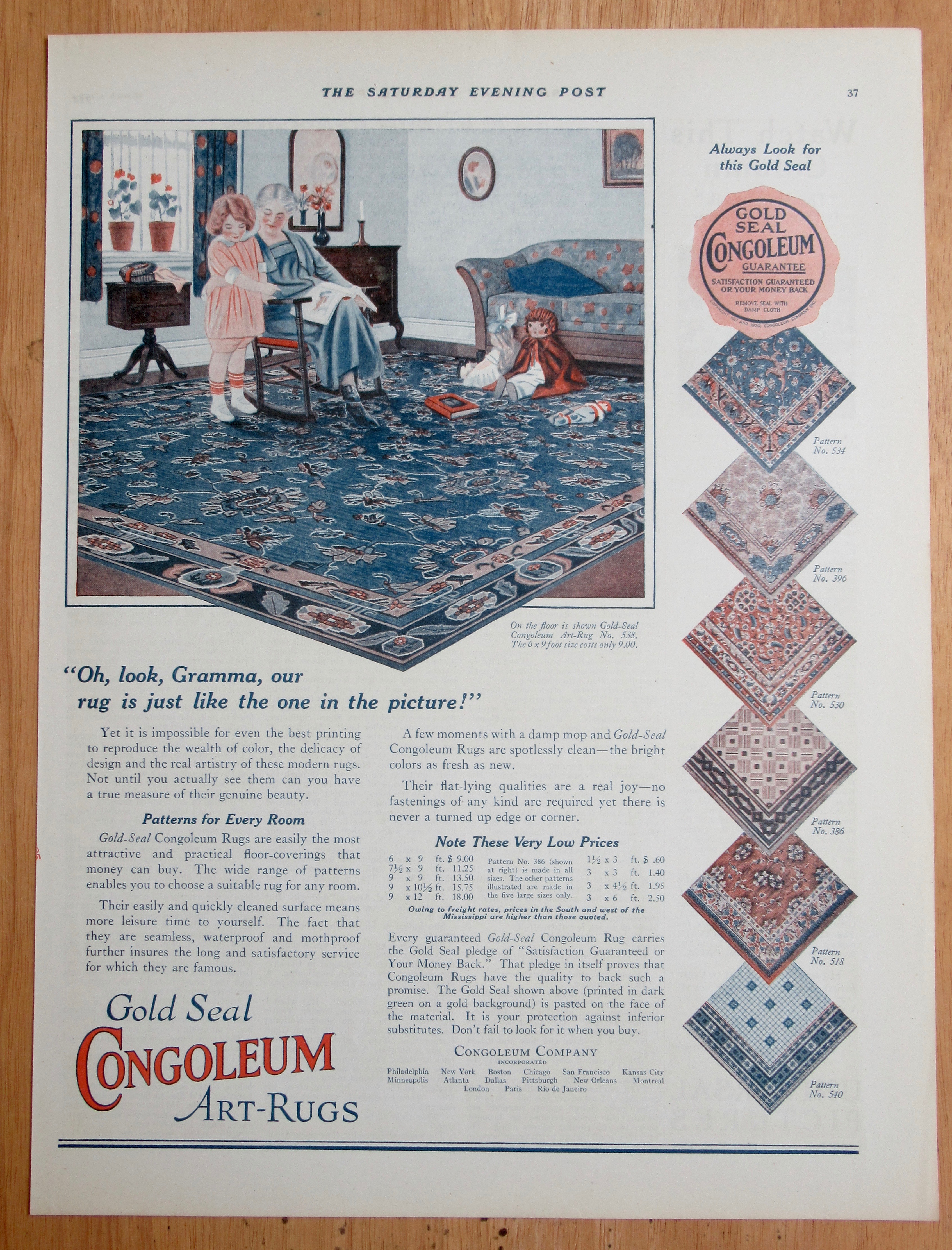 1924 Congoleum Gold Seal Art Rugs with Woman & Child