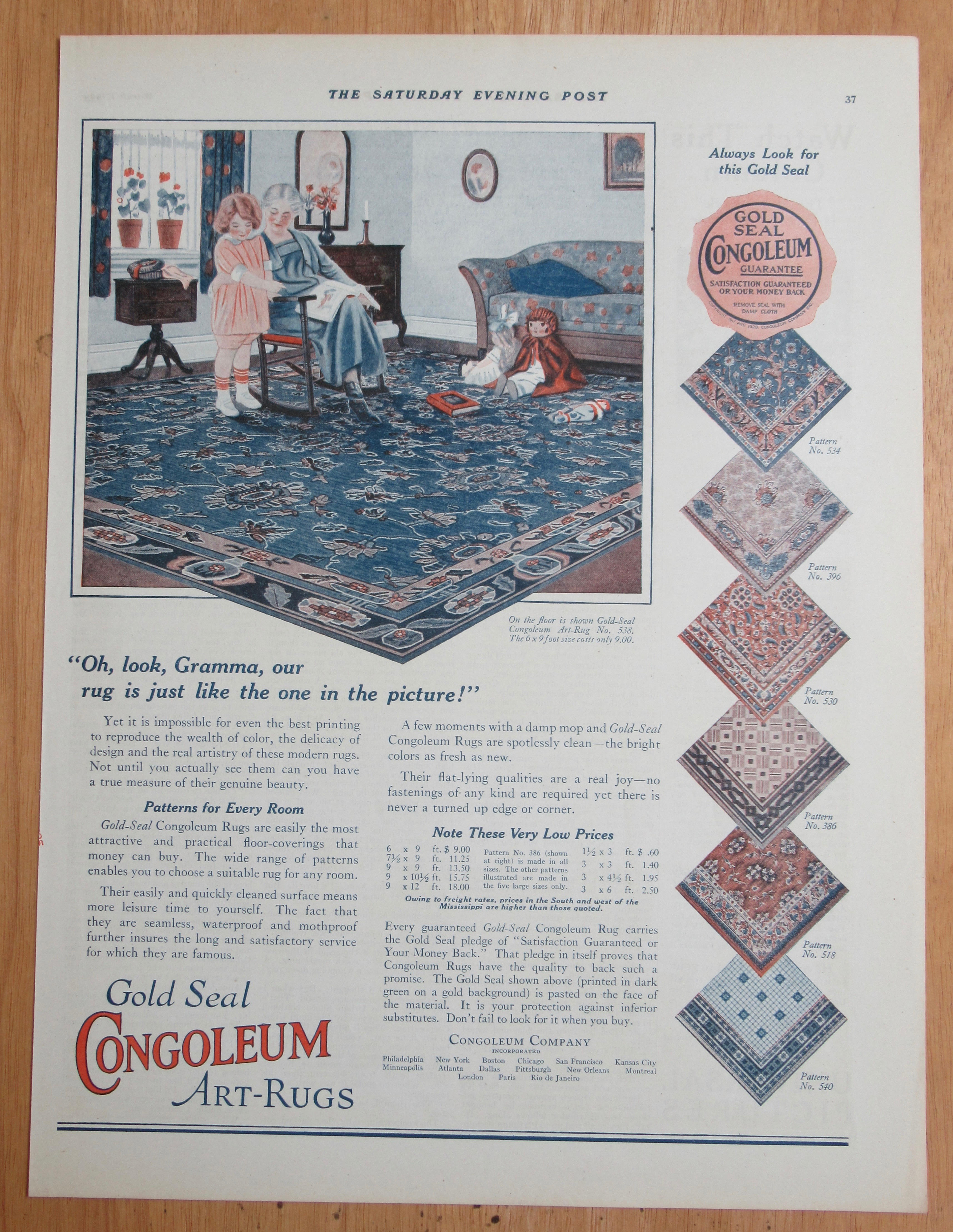 1924 Congoleum Gold Seal Art Rugs with Woman & Child