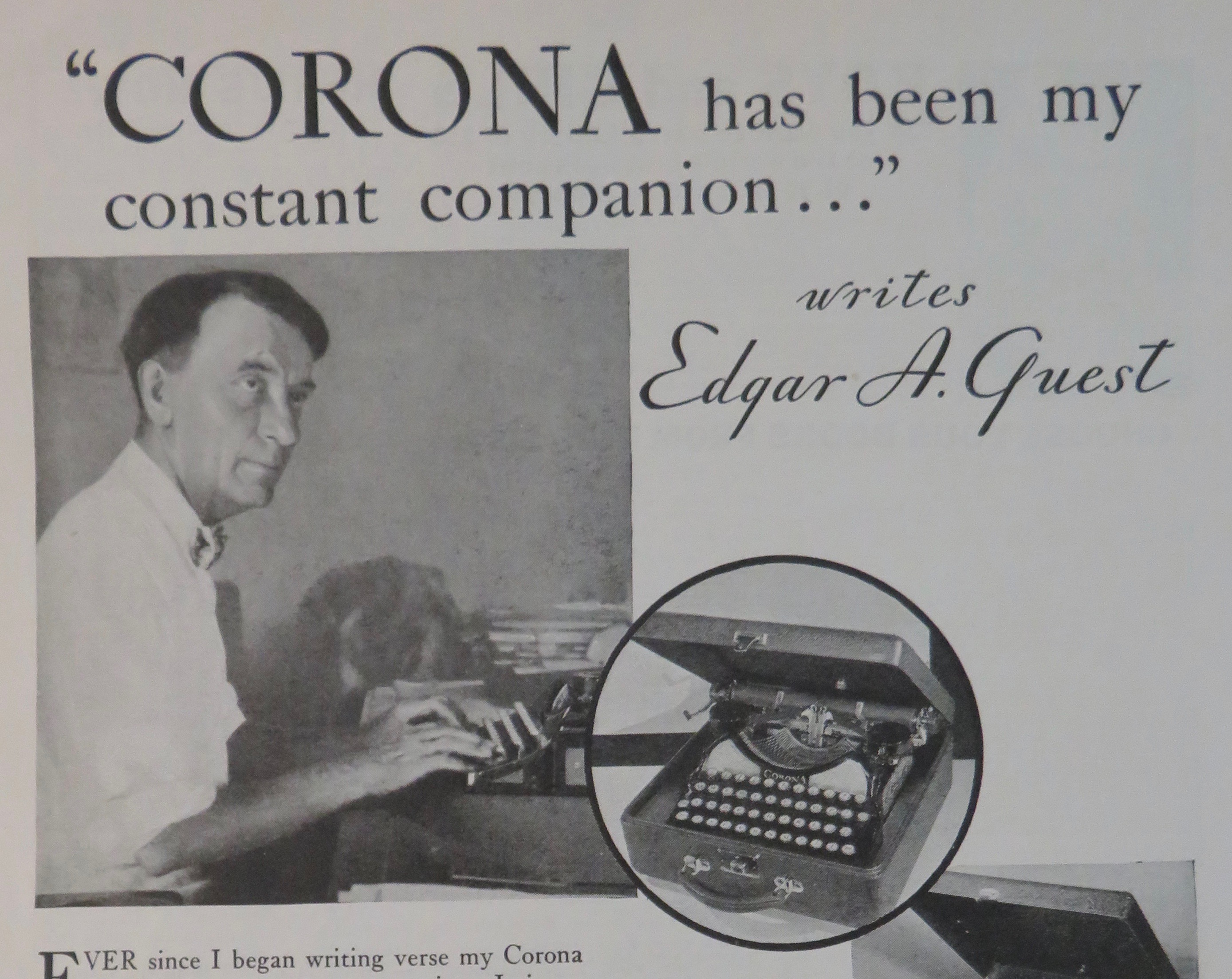 1931 Corona Typewriter with Edgar A Guest