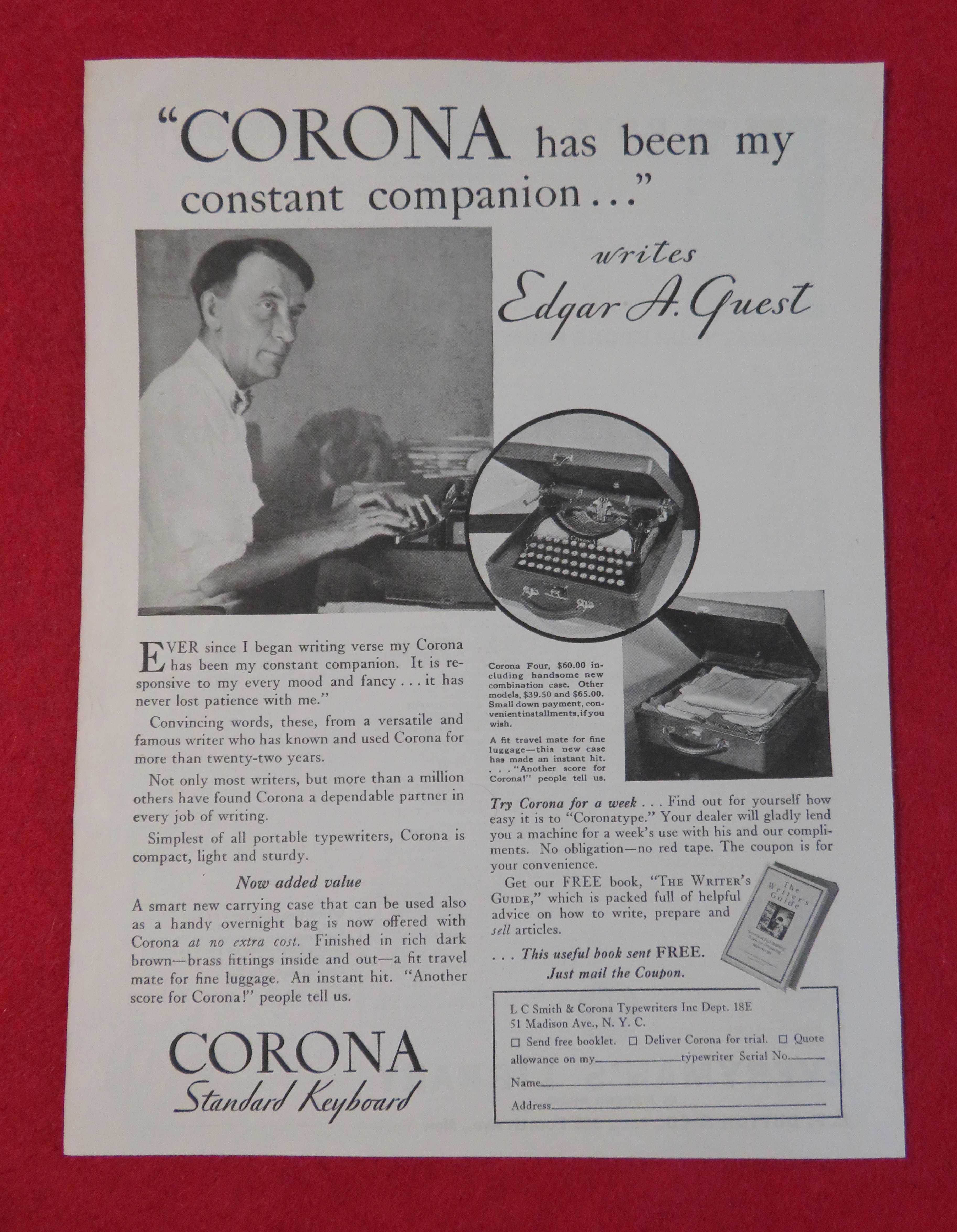 1931 Corona Typewriter with Edgar A Guest