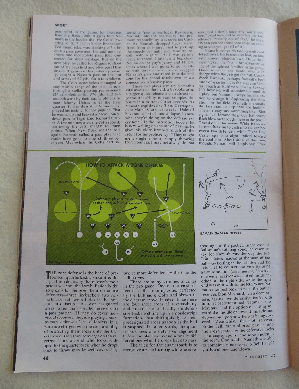 Time Magazine October 16, 1972 Joe Namath