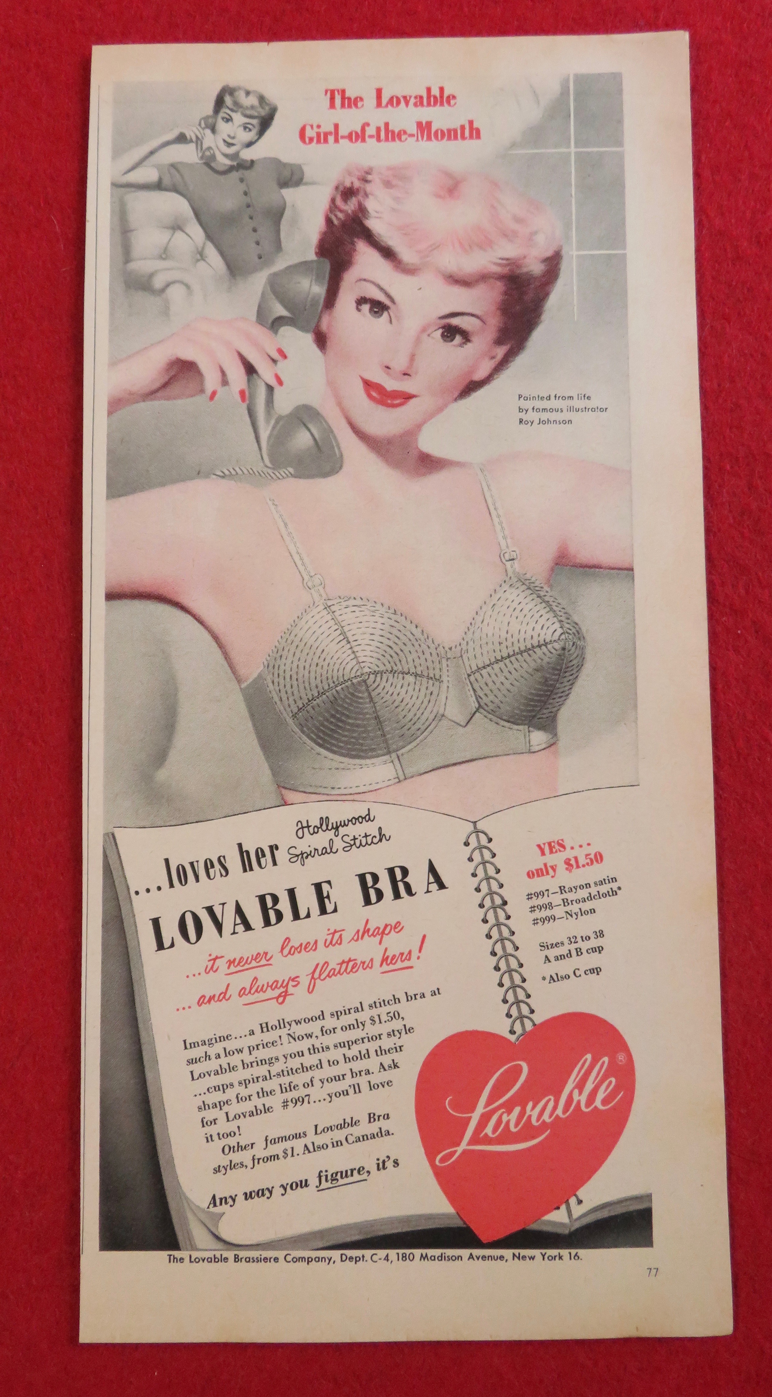 1951 Lovable Bra with Woman Talking on Telephone