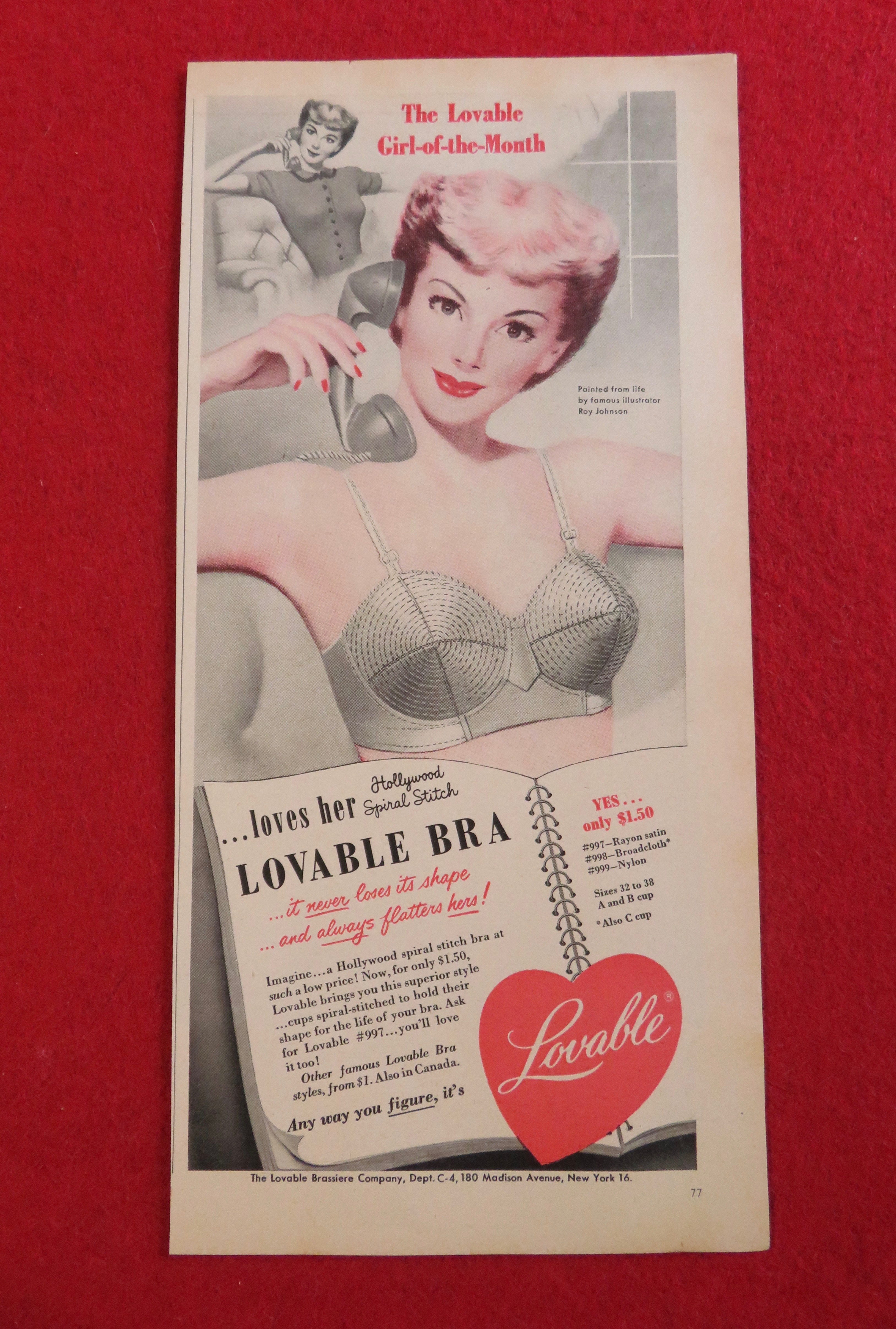 1951 Lovable Bra with Woman Talking on Telephone