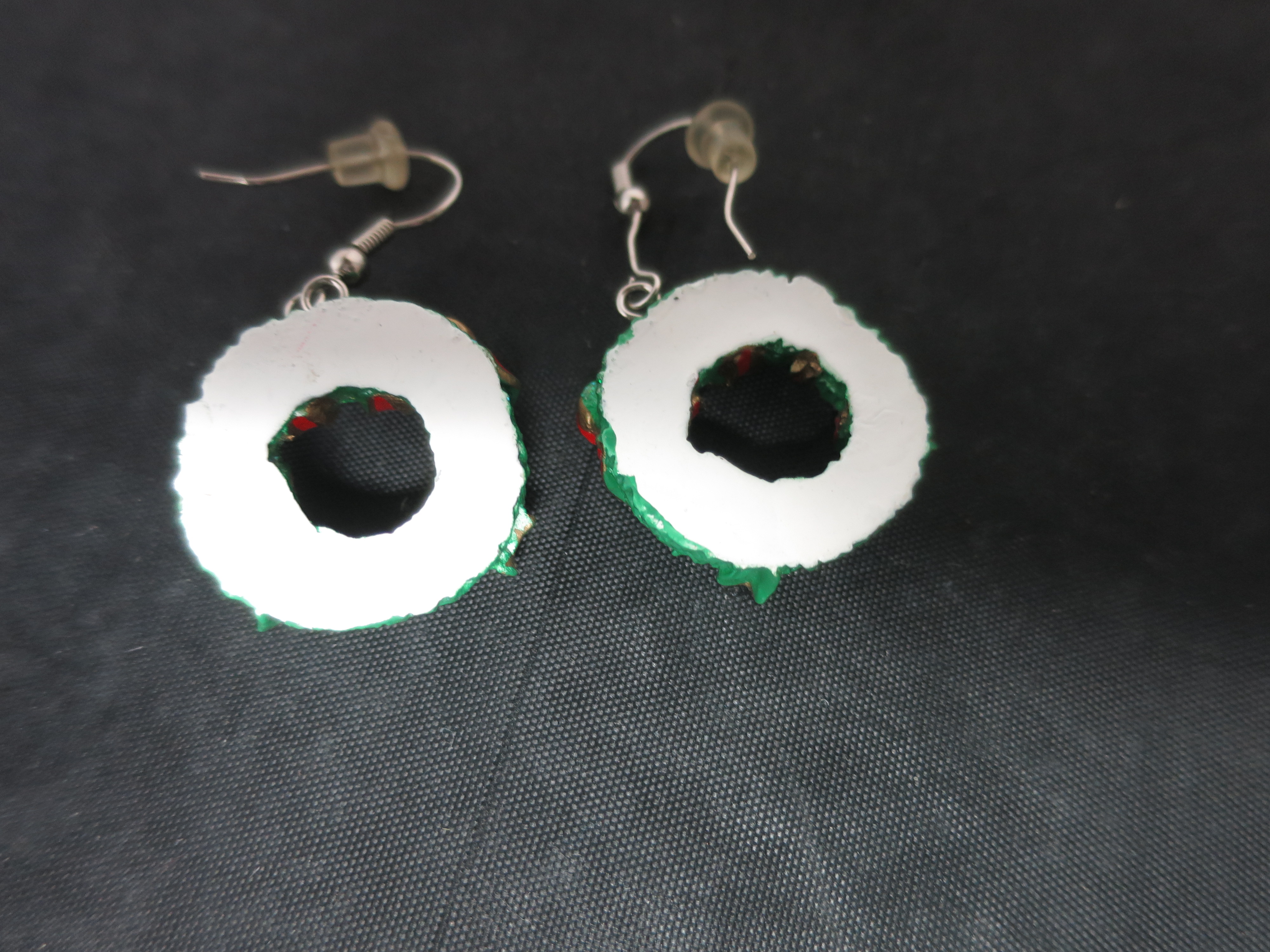 Christmas Wreath Fish Hook Earrings painted ceramic