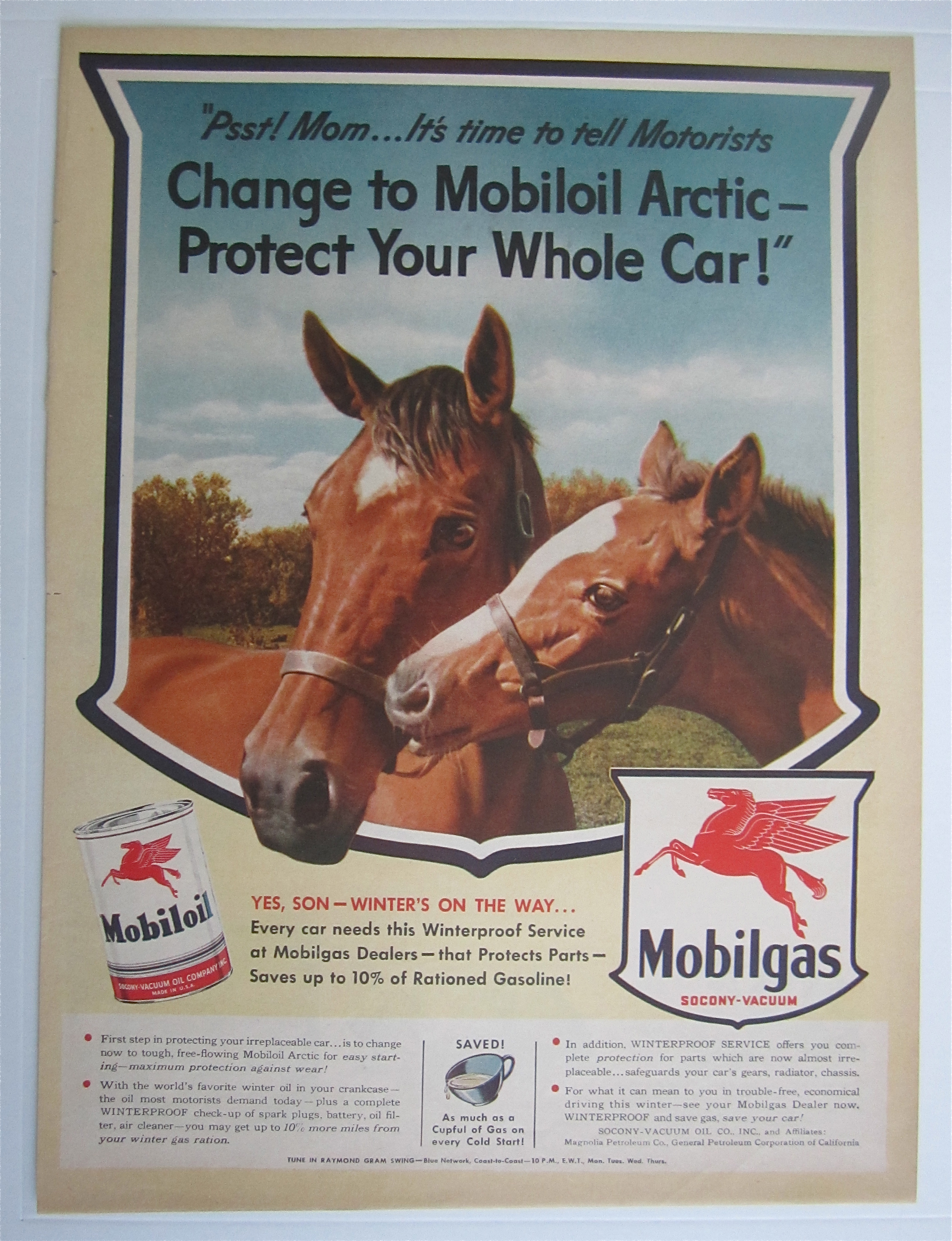 1943 Mobil Gas & Mobil Oil with Two Horses