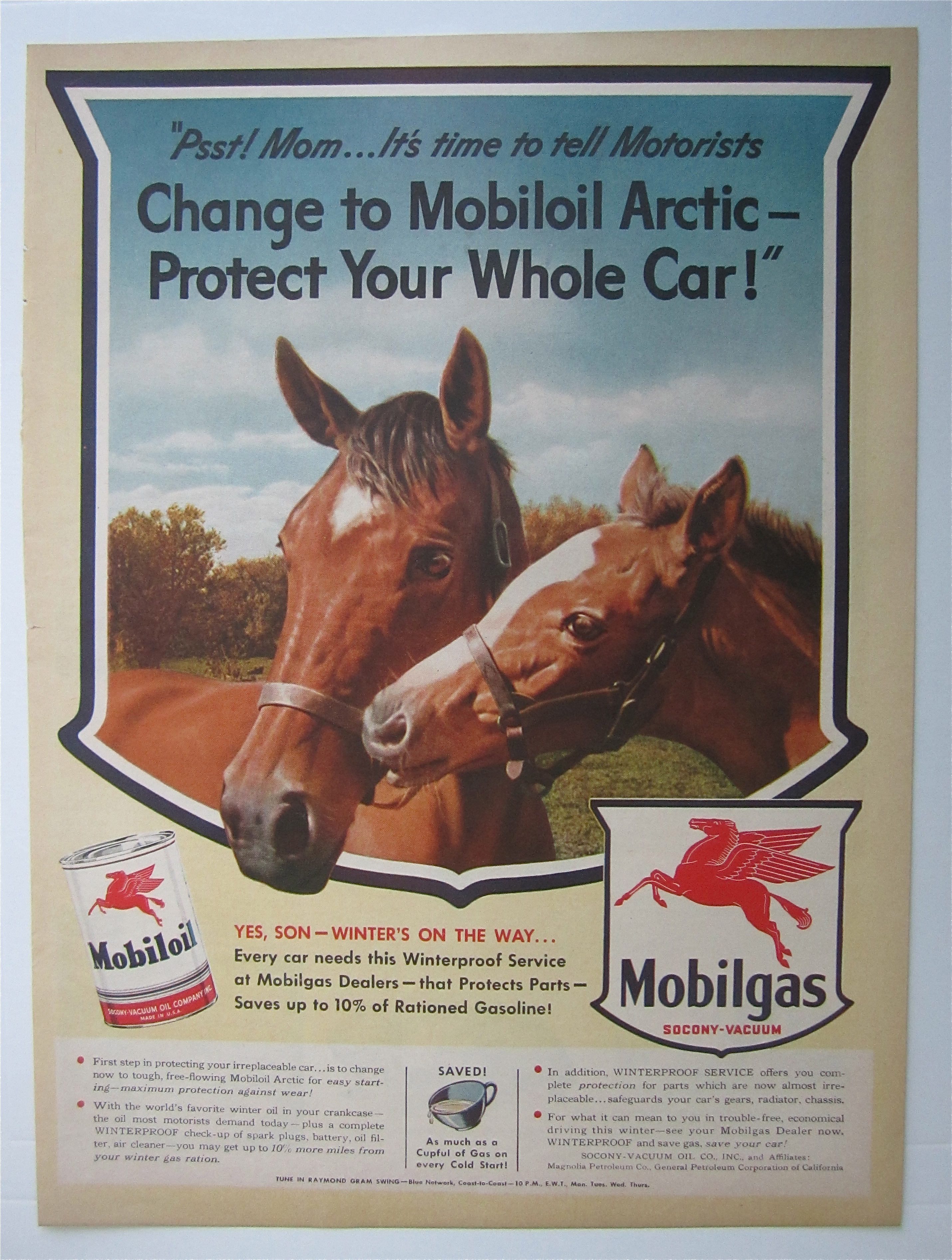 1943 Mobil Gas & Mobil Oil with Two Horses