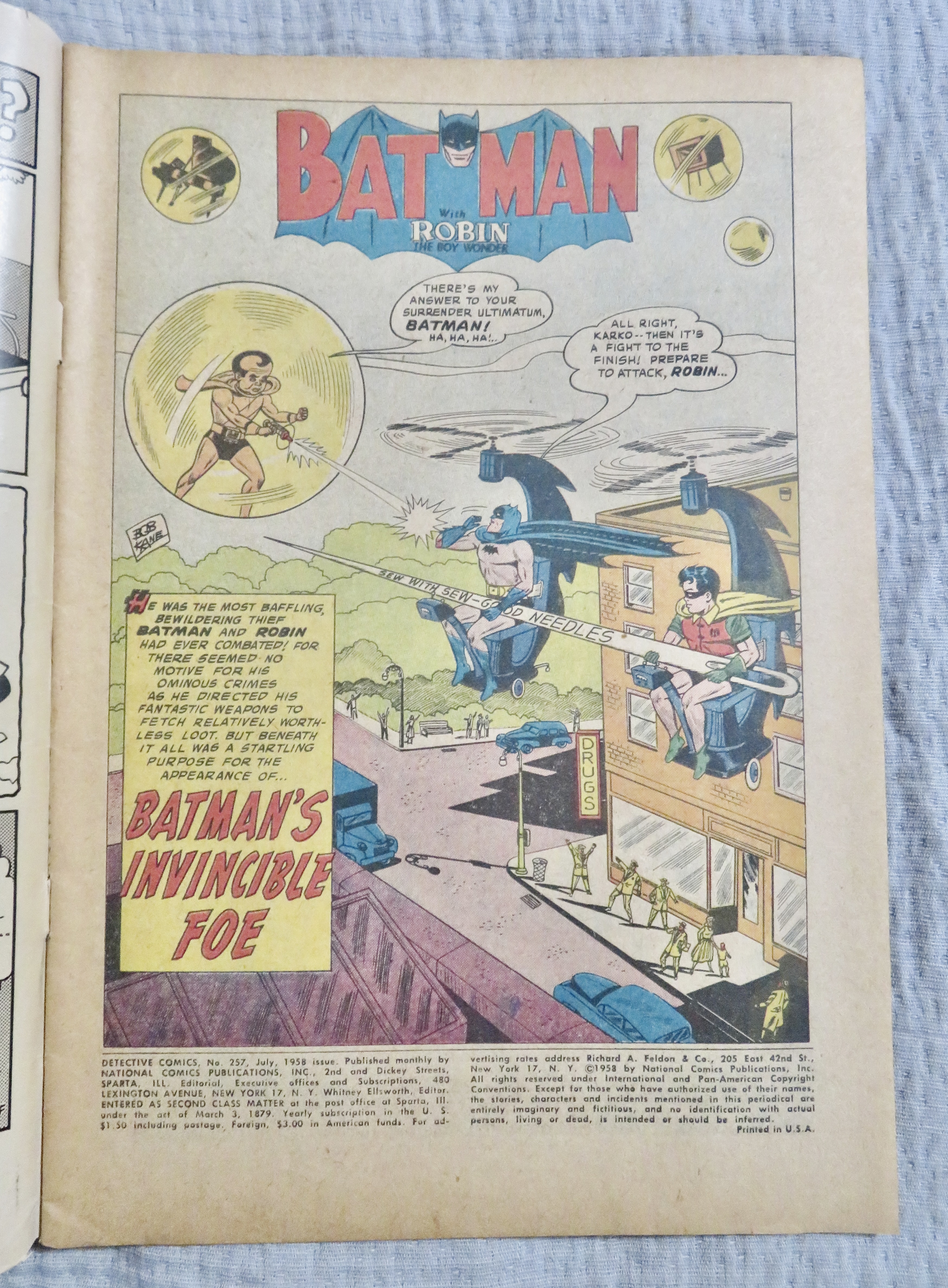 Detective Comics July 1958 Batman's Invincible Foe