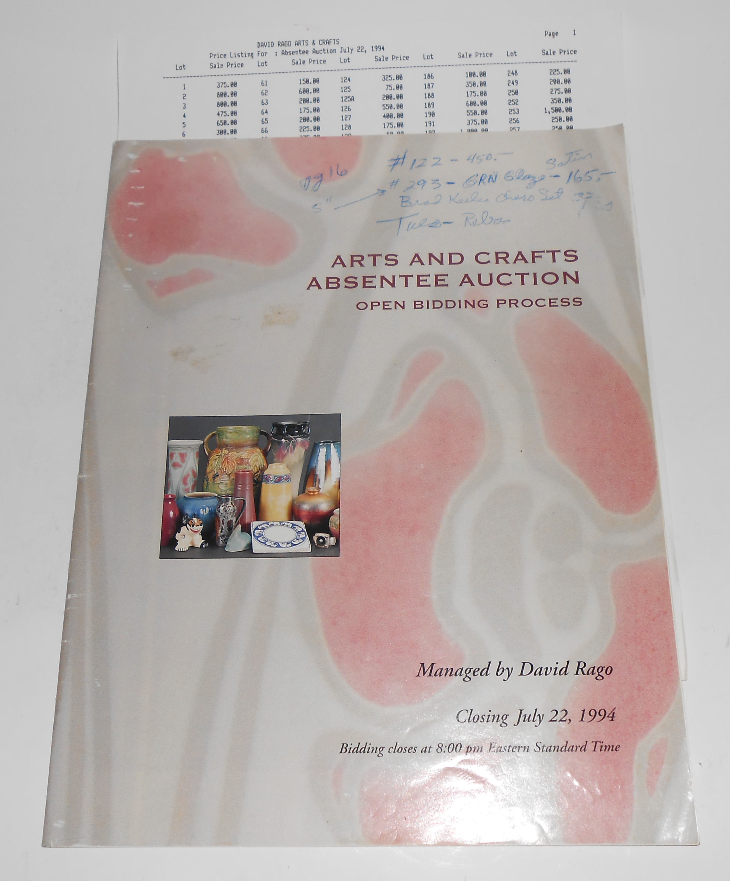 David Rago July 22, 1994 Arts & Crafts Auction New York