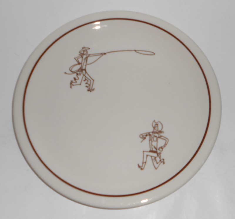 VINTAGE Wallace China Restaurant Ware Western Cowboys Lasso Dinner Plate #1