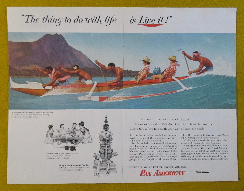 1956 Pan American Airlines with a Rowboat with Hawaiian Natives & 2 People