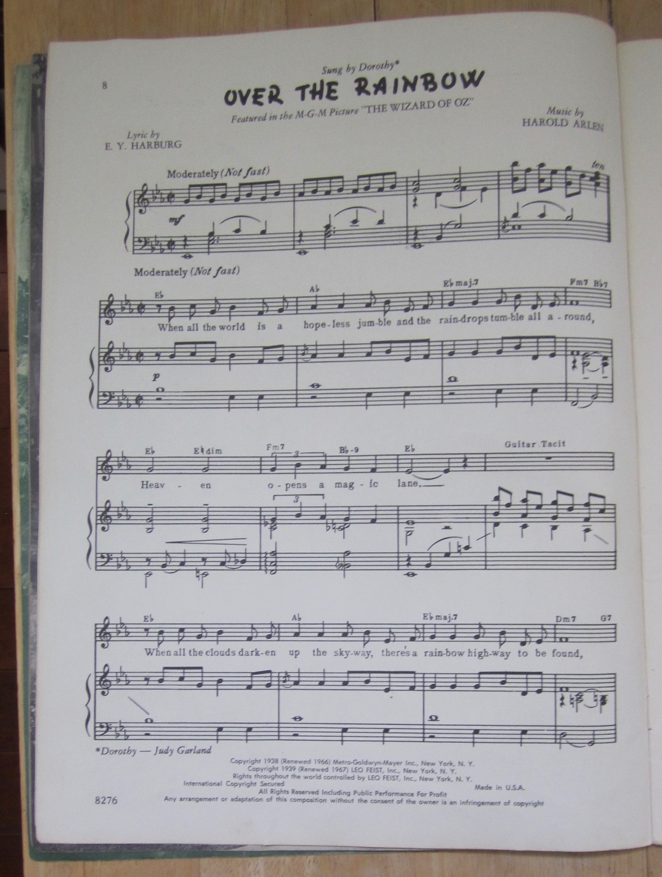 Sheet Music Book of 1972 The Wizard Of Oz