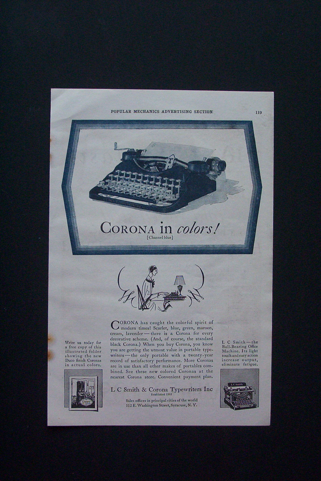 1928 L C Smith & Corona Typewriter with Channel Blue