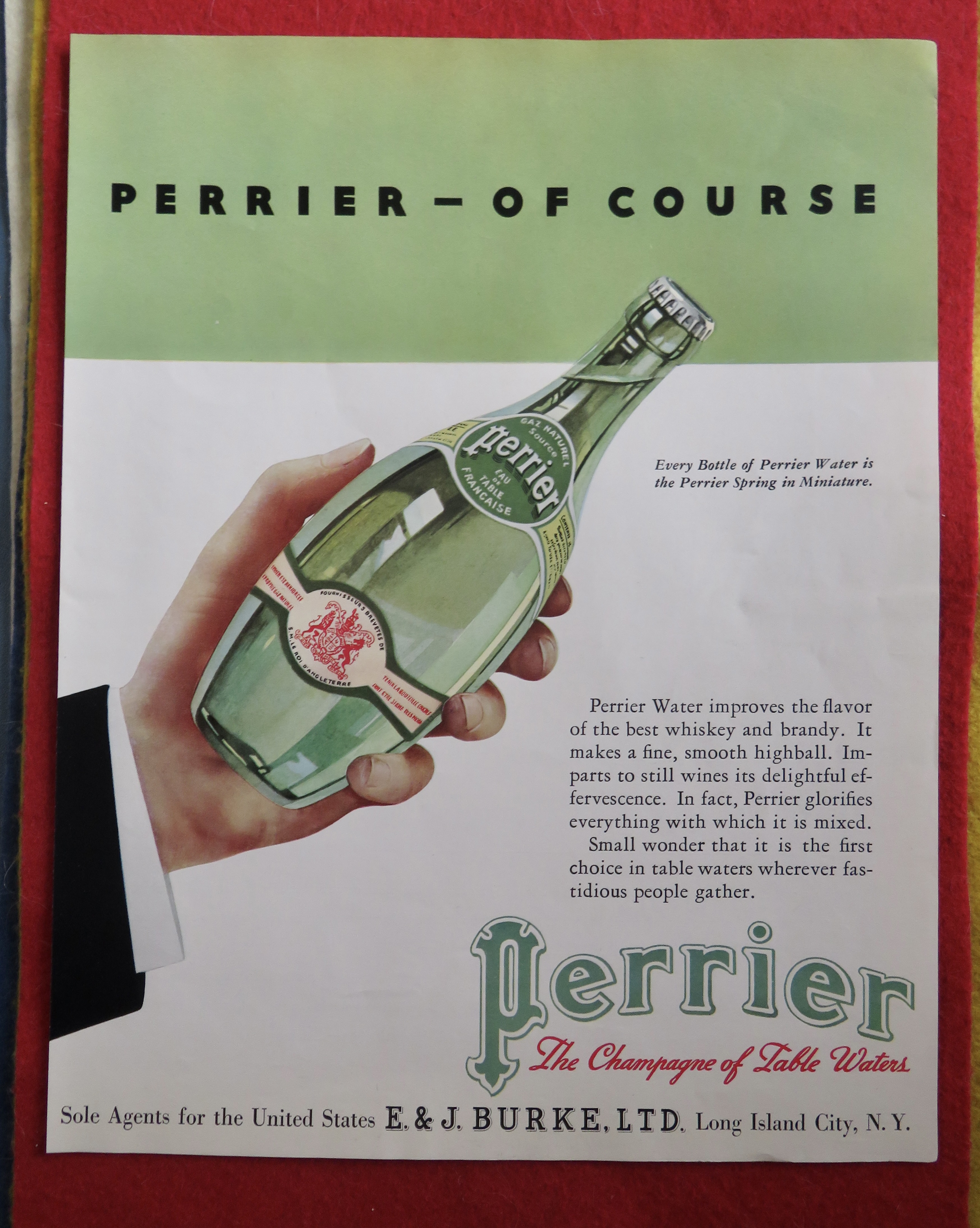1934 Perrier Bottle Water with Hand Holding Bottle