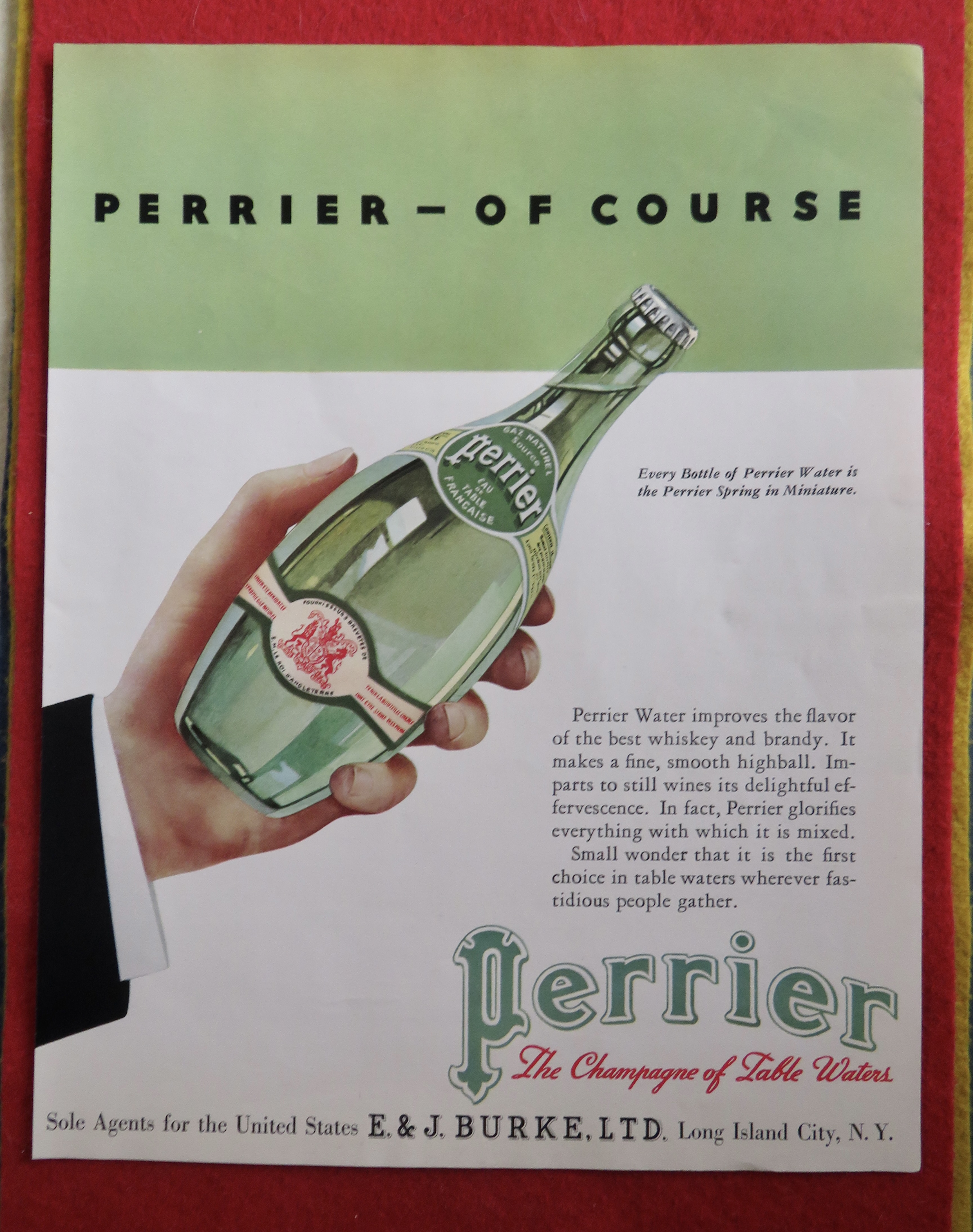 1934 Perrier Bottle Water with Hand Holding Bottle