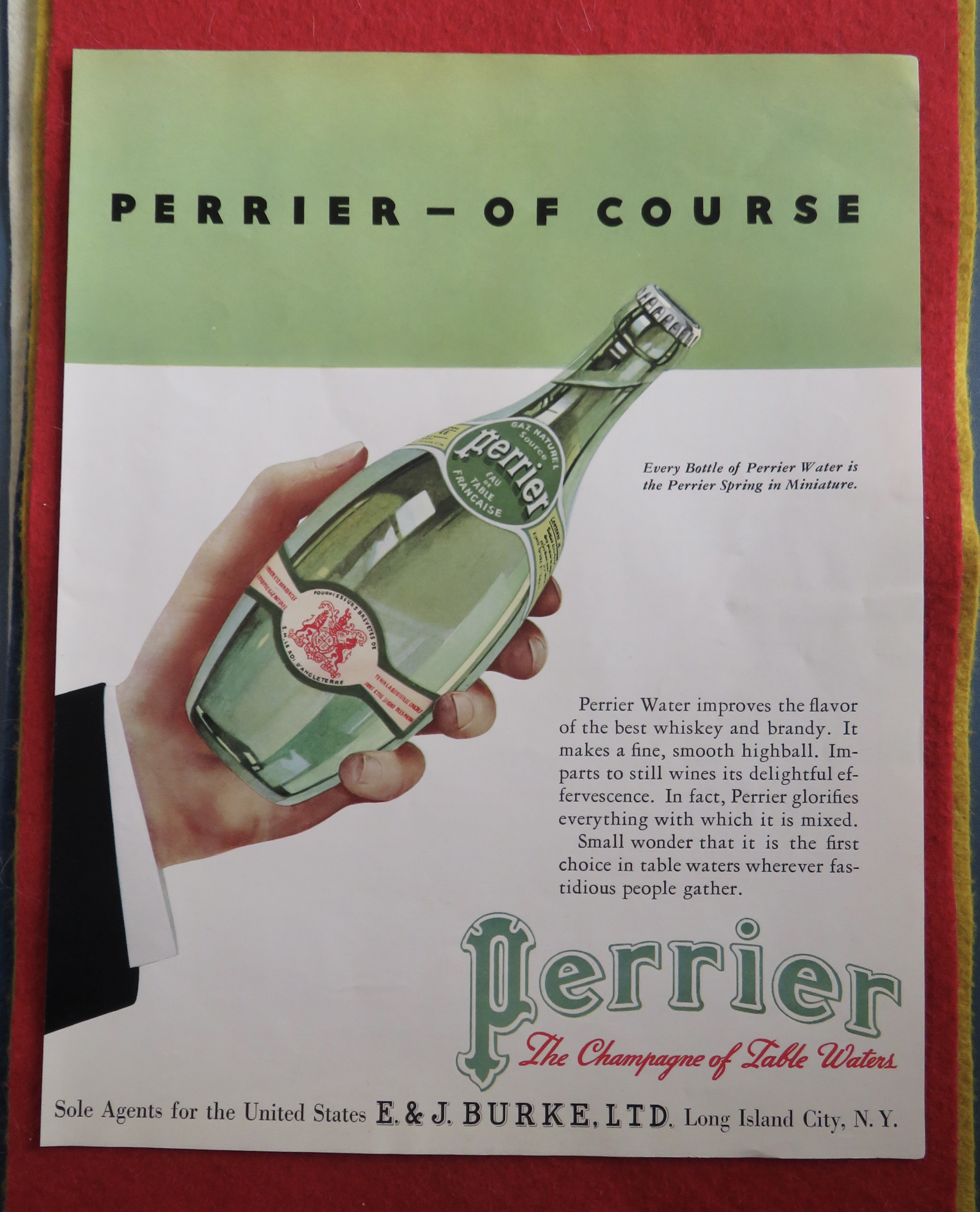 1934 Perrier Bottle Water with Hand Holding Bottle