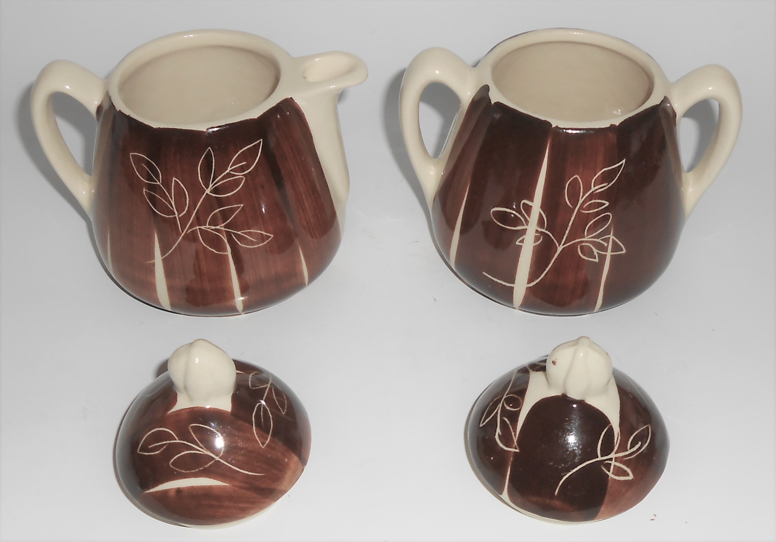Purinton Pottery Intaglio Creamer & Sugar Bowl WITH Lid
