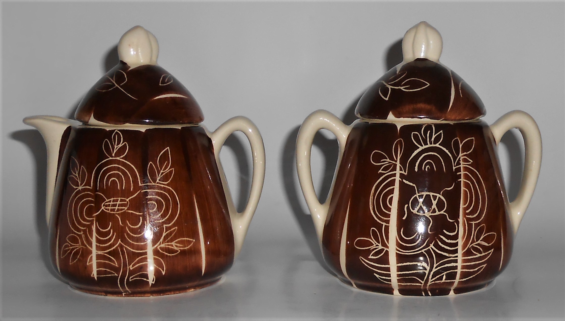 Purinton Pottery Intaglio Creamer & Sugar Bowl WITH Lid