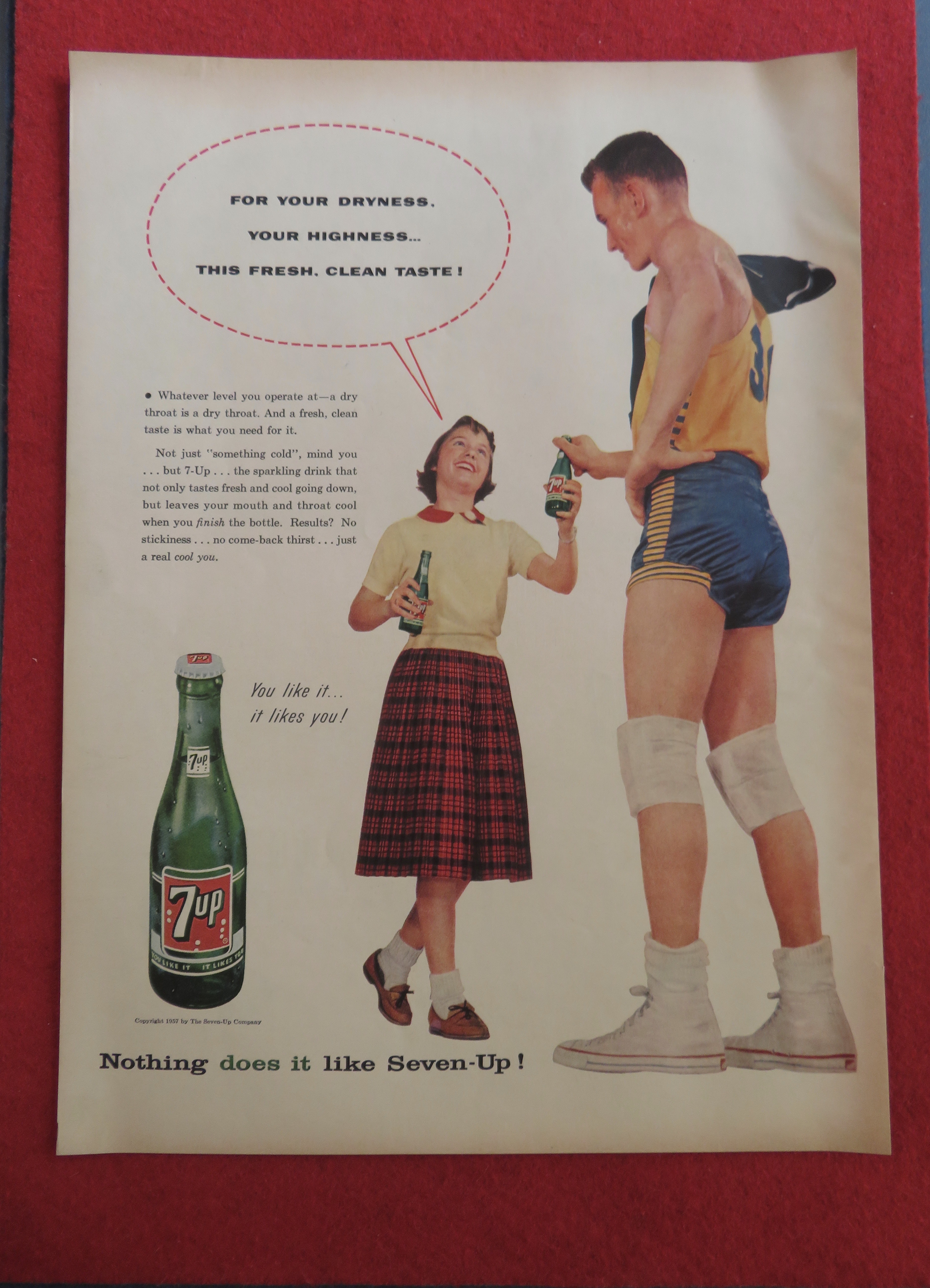 1957 Seven Up (7 Up) Soda with Girl & Basketball Player