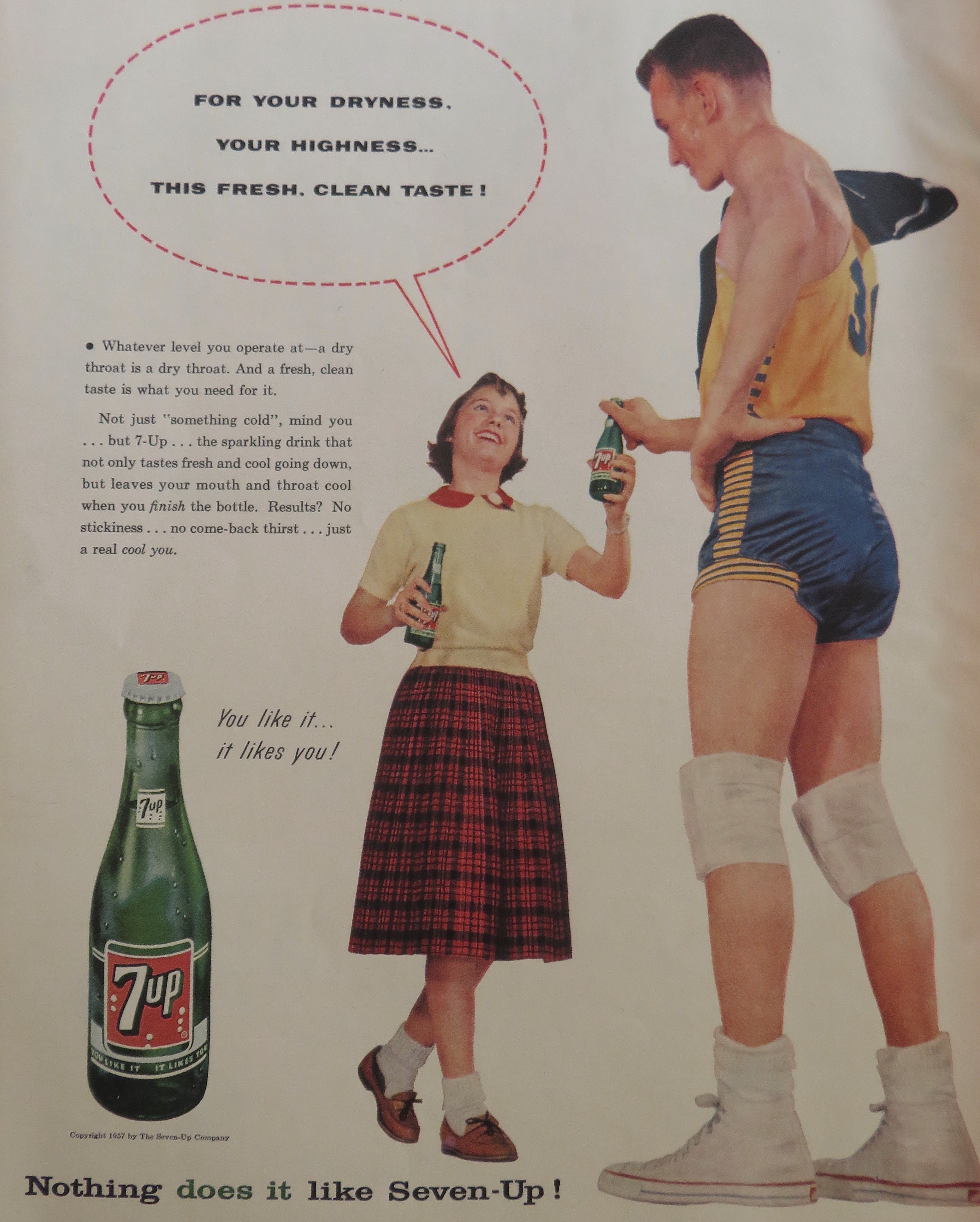 1957 Seven Up (7 Up) Soda with Girl & Basketball Player