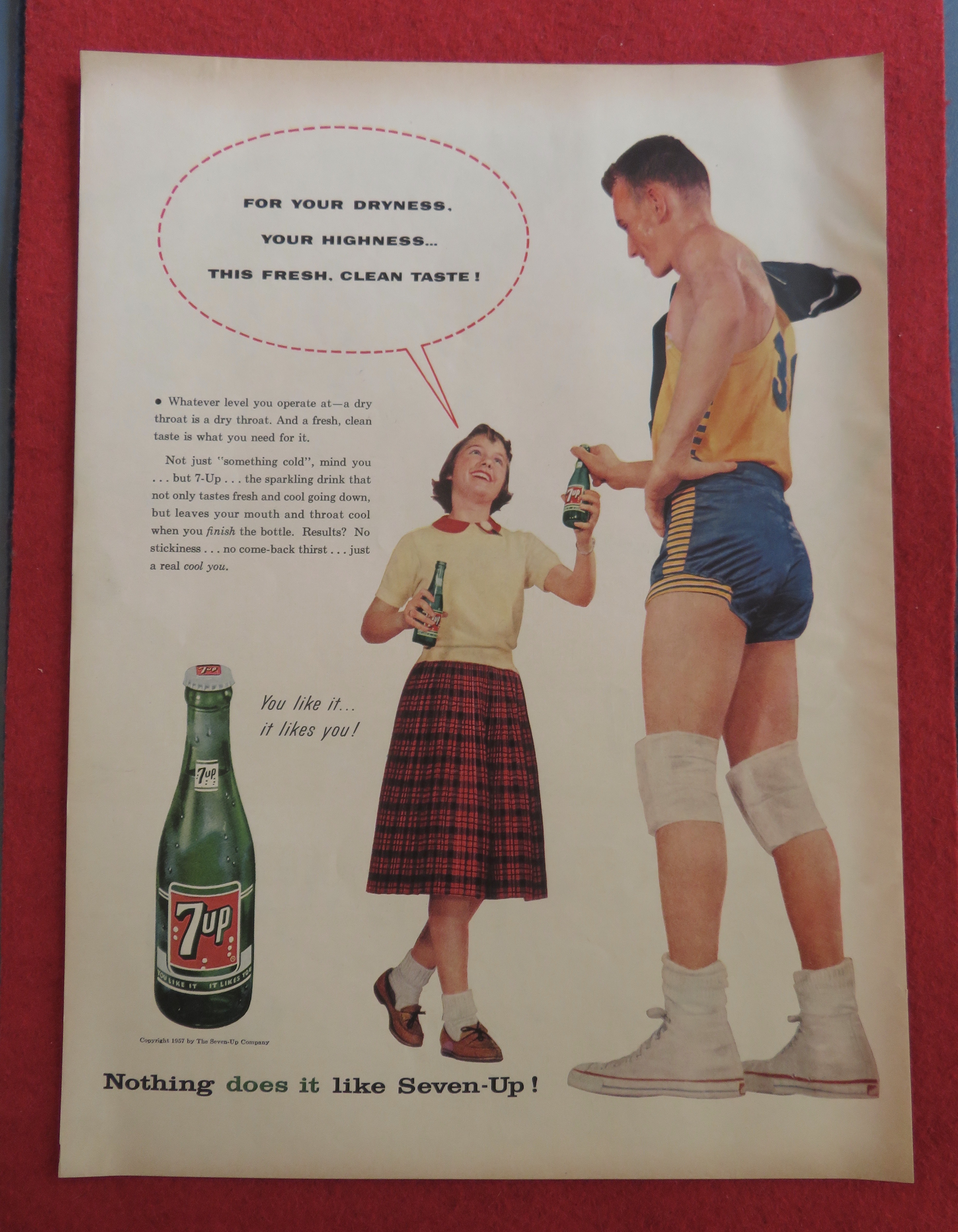 1957 Seven Up (7 Up) Soda with Girl & Basketball Player