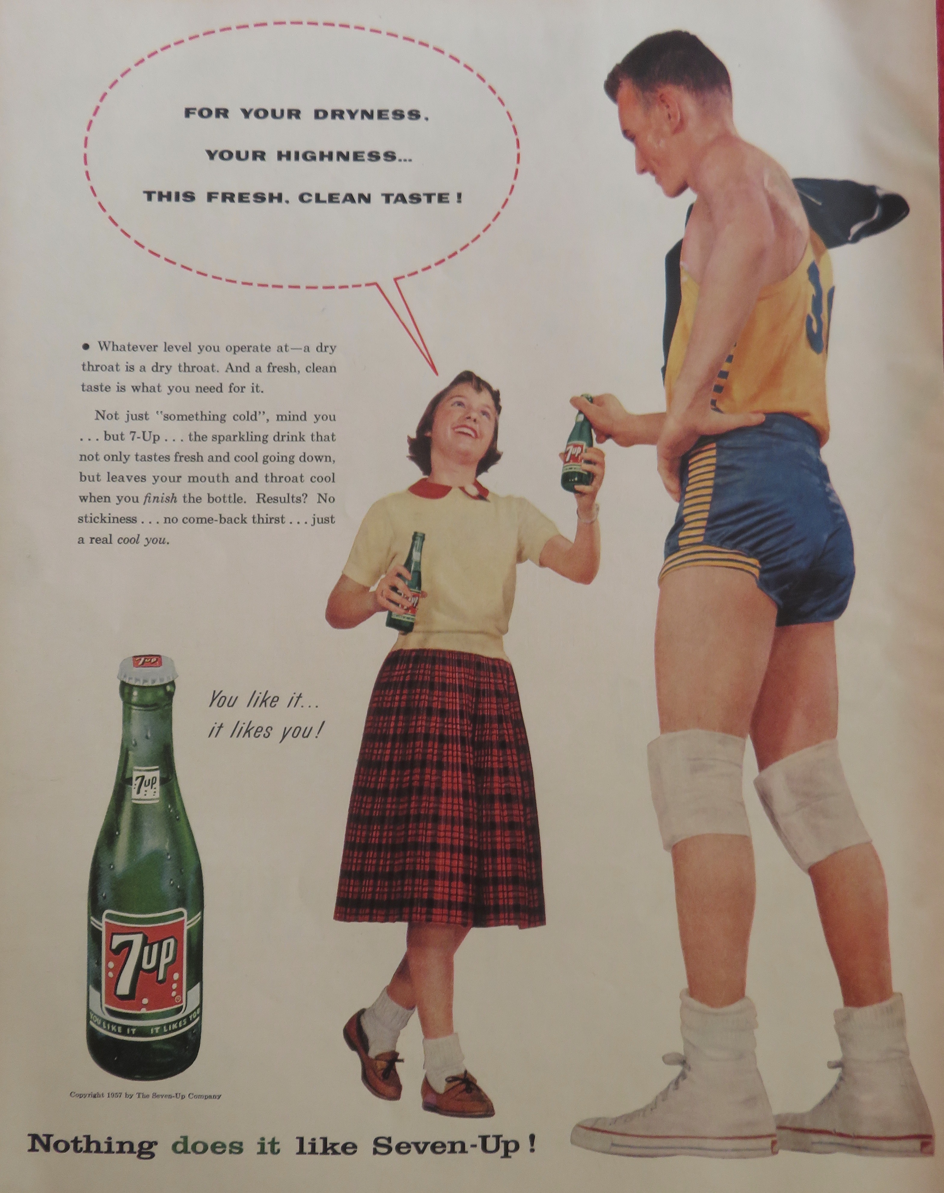 1957 Seven Up (7 Up) Soda with Girl & Basketball Player